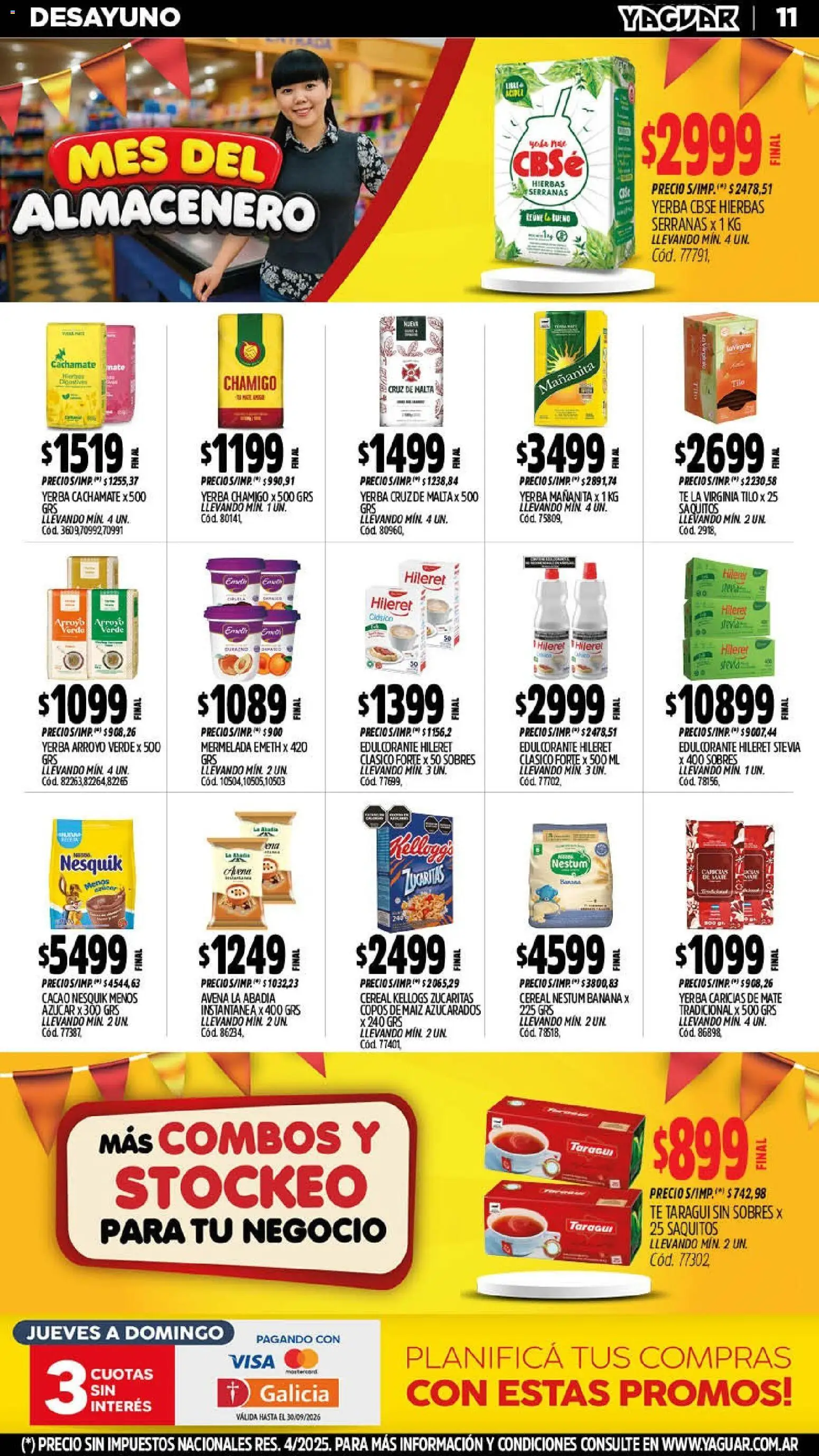 Vista previa del folleto de la tienda Yaguar válido desde el 14/09/2026 - Mate, Banana, Yerba, Azucar, Avena, Cacao, Edulcorante, Copos de maíz