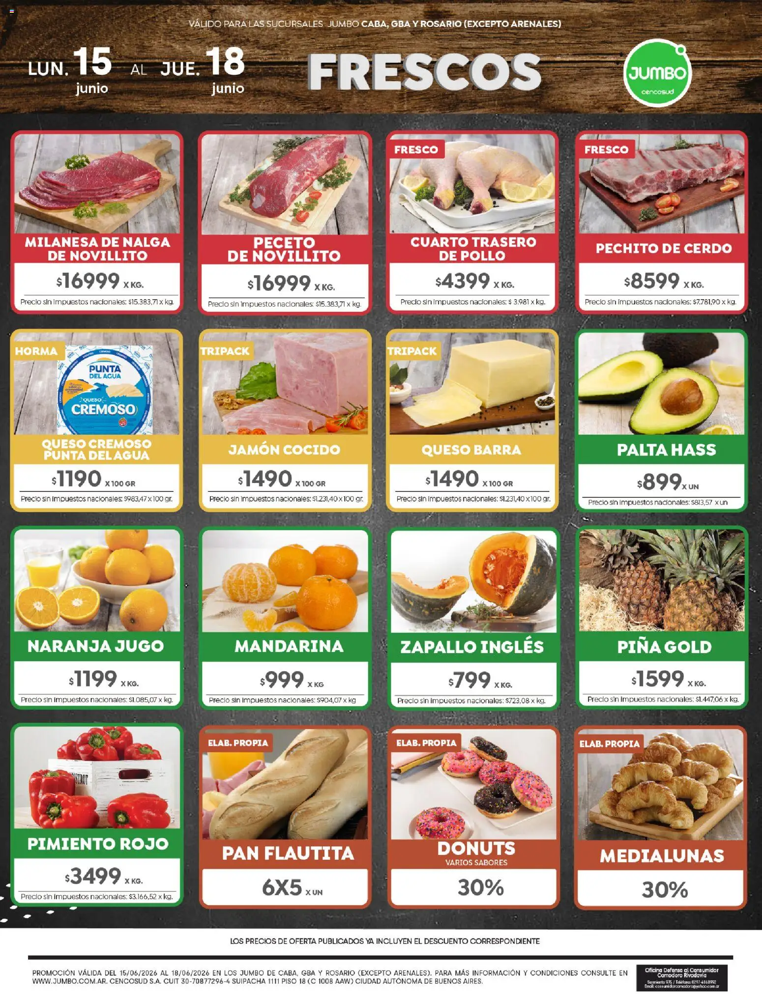 Vista previa del folleto de la tienda Jumbo válido desde el 15/06/2026 - Milanesa, Teléfono, Pollo, Pan, Cerdo, Jugo, Piña, Jamón
