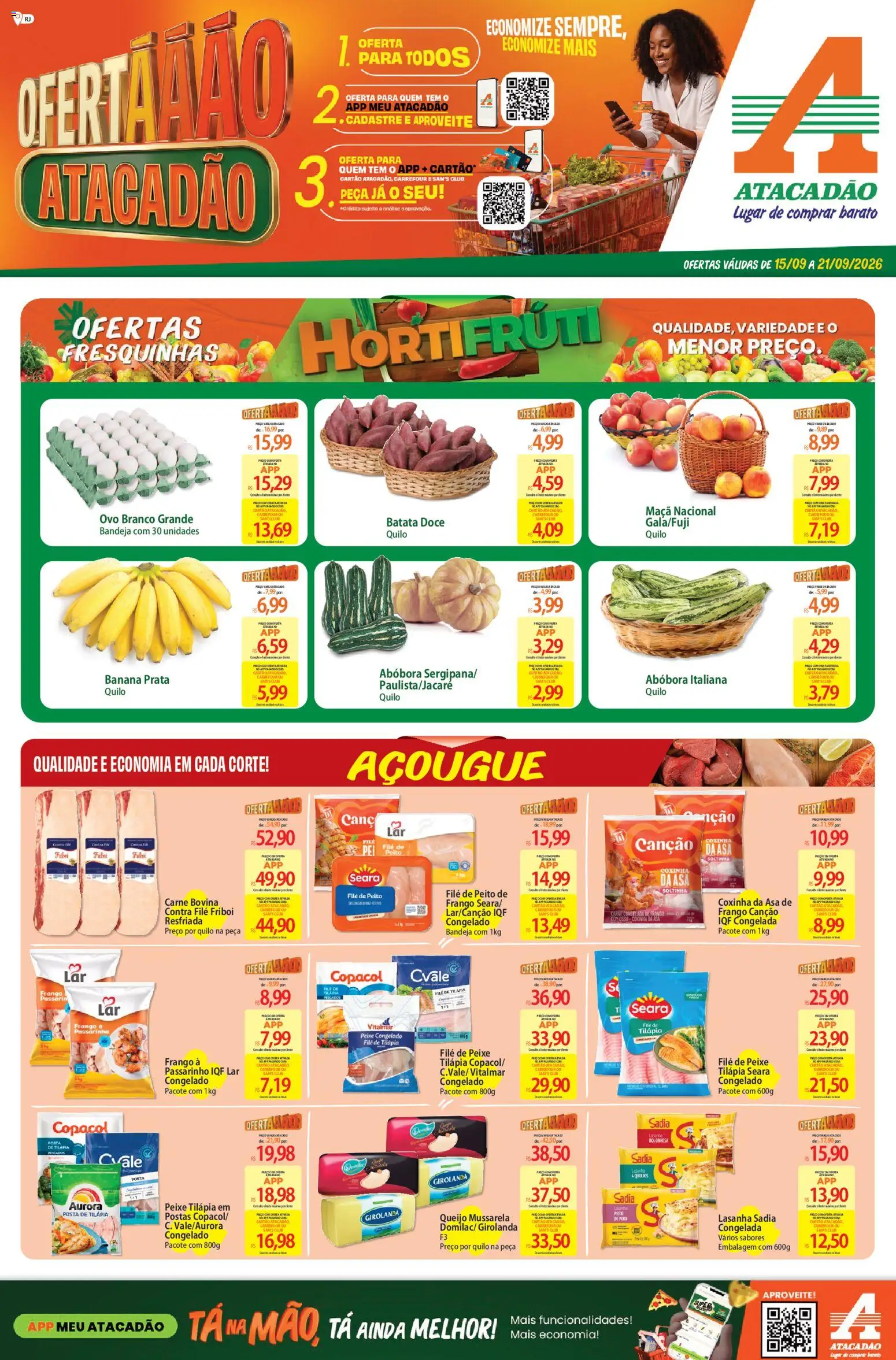 Pré-Visualização do folheto "Atacadão ofertas - RJ" da loja Atacadão válido a partir de 15/09/2026 - Peixe, Lasanha, PC, Abóbora, Queijo, Carne, Batata, Filé de peixe