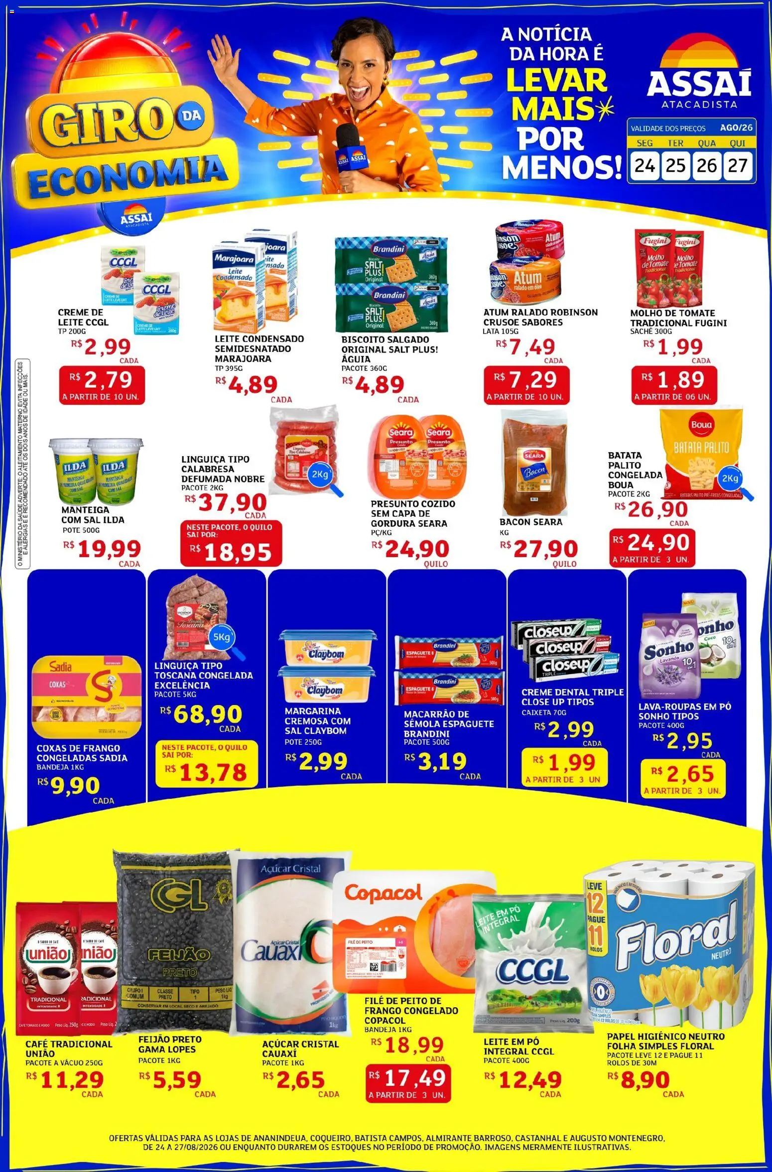 Pré-Visualização do folheto "Assaí Atacadista ofertas - PA" da loja Assaí Atacadista válido a partir de 24/08/2026 - Coco, Sal, Biscoito, Frango, Papel higiênico, Pó, Molho de tomate, Biscoito salgado