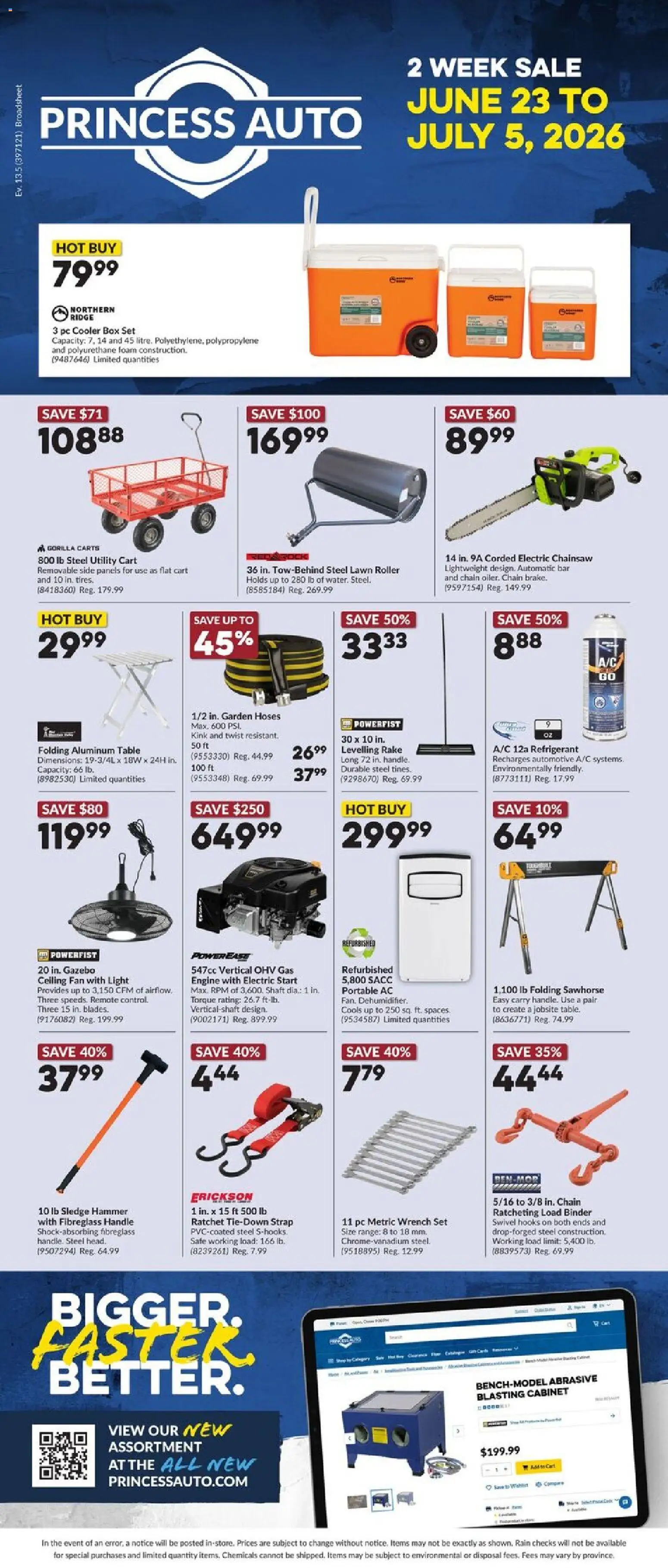 Preview of leaflet Princess Auto flyer from shop Princess Auto is valid from Jun 23, 2026 - PC, Fan, Cabinet, Box, Chainsaw, Foam, Electric chainsaw, Table