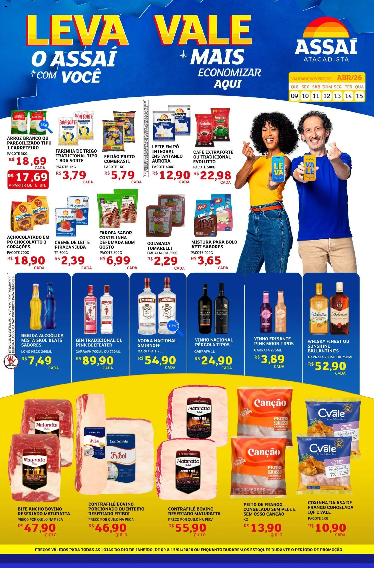 Pré-Visualização do folheto "Assaí Atacadista ofertas - RJ" da loja Assaí Atacadista válido a partir de 09/04/2026 - Chocolate, Vinho, Arroz, Feijão, Carne, Frango, Farinha de trigo, Contra filé