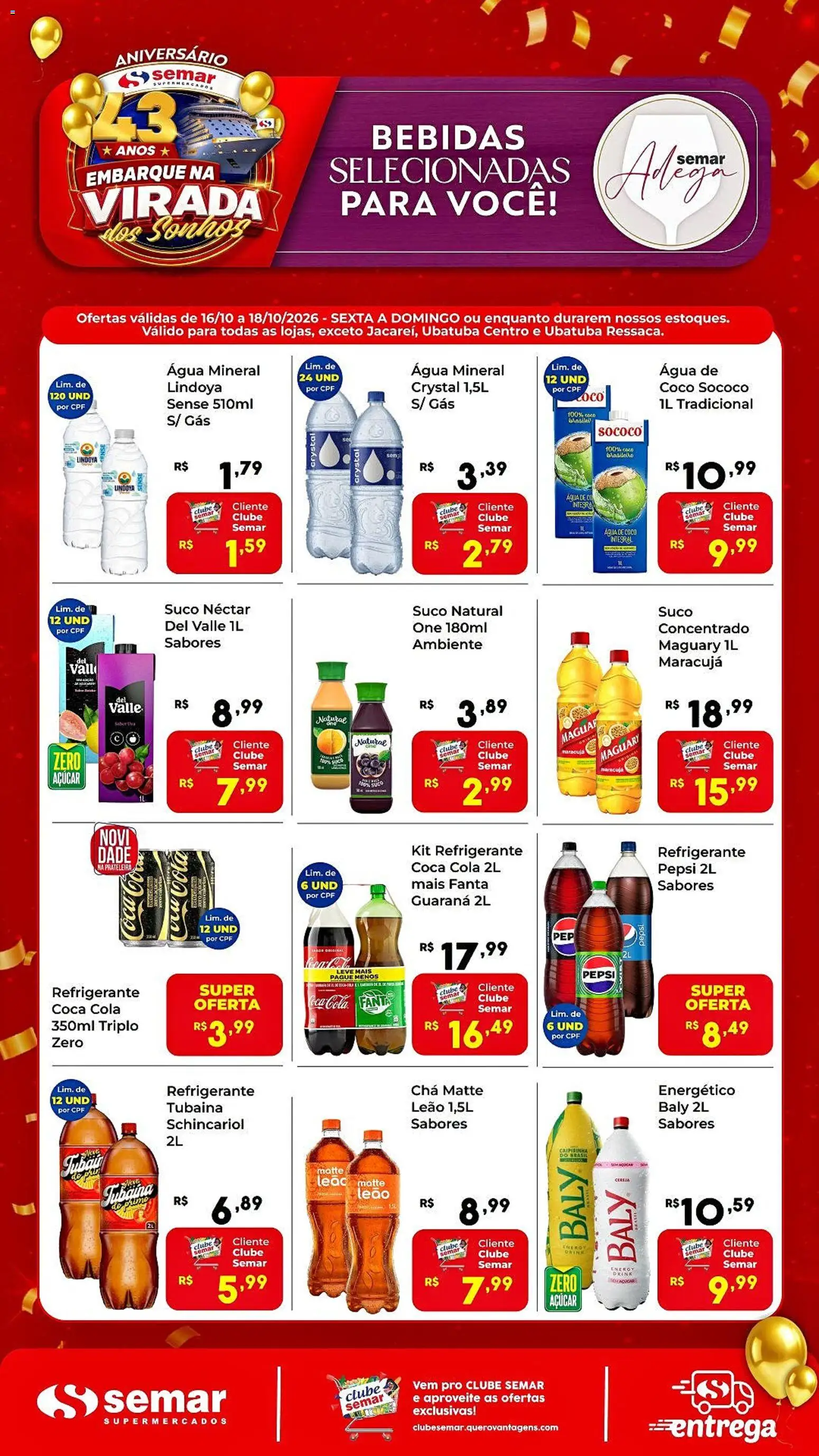 Pré-Visualização do folheto "Semar Supermercado ofertas Bebidas" da loja Semar Supermercado válido a partir de 16/10/2026