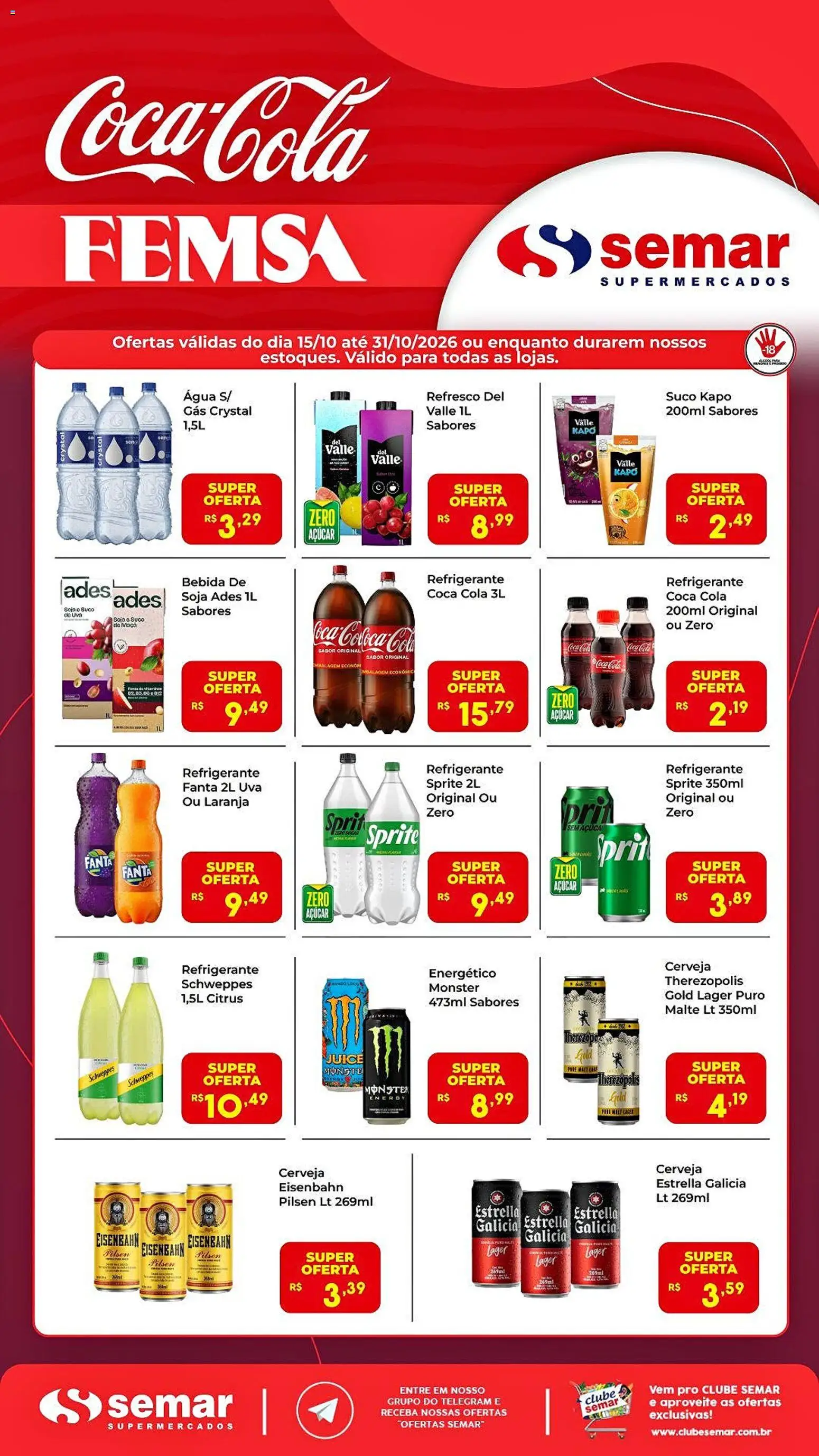 Pré-Visualização do folheto "Semar Supermercado ofertas Femsa" da loja Semar Supermercado válido a partir de 15/10/2026