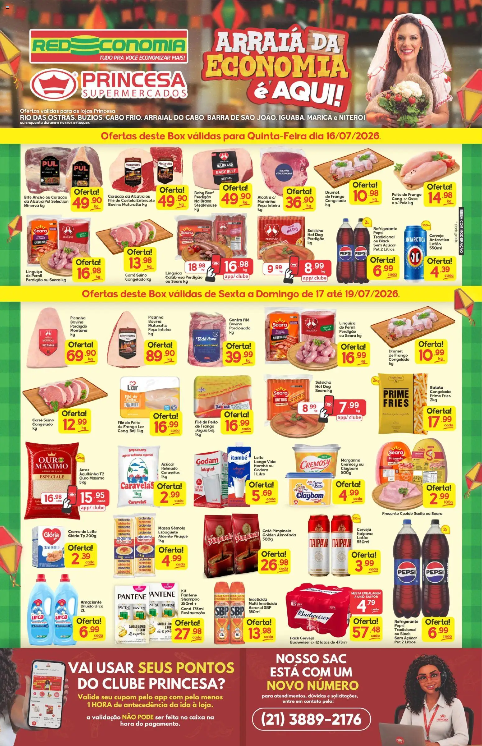 Pré-Visualização do folheto "Princesa ofertas" da loja Princesa válido a partir de 16/07/2026 - Picanha, Batata, Creme de leite, Creme, Pepsi, Almofada, Inseticida, Margarina