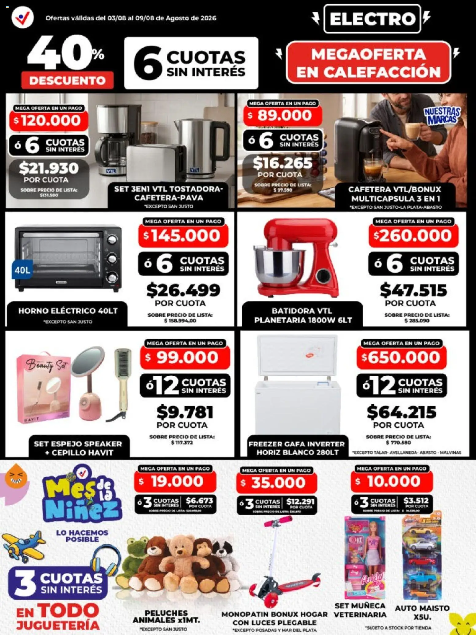 Vista previa del folleto de la tienda Vital válido desde el 03/08/2026 - Horno eléctrico, Freezer, Cafetera, Espejo, Peluches, Batidora, Monopatin, Horno