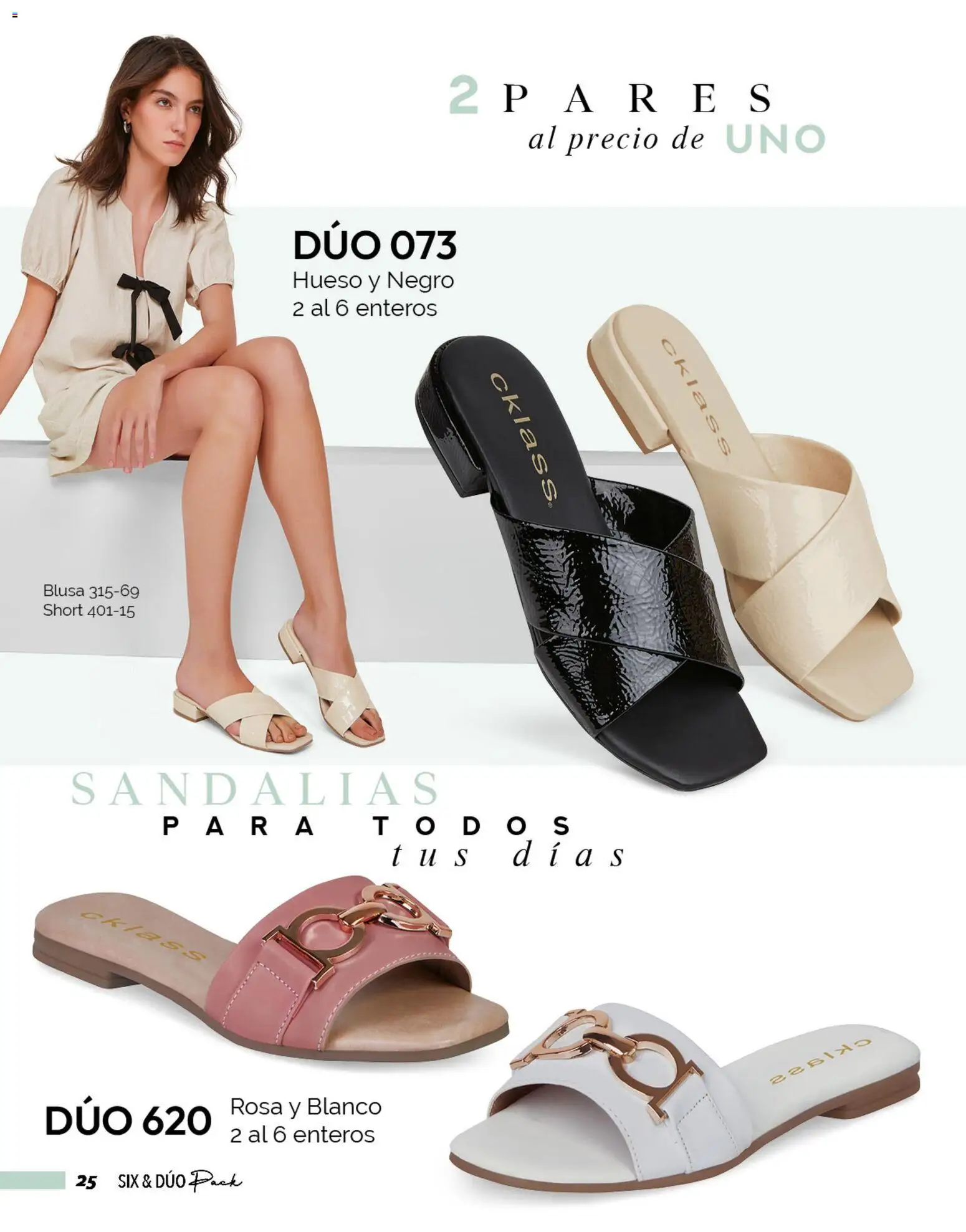 Vista previa las ofertas de la tienda Cklass - Catálogo Six & Dúo pack desde el 02/01/2026 - Short, Blusa, Sandalias