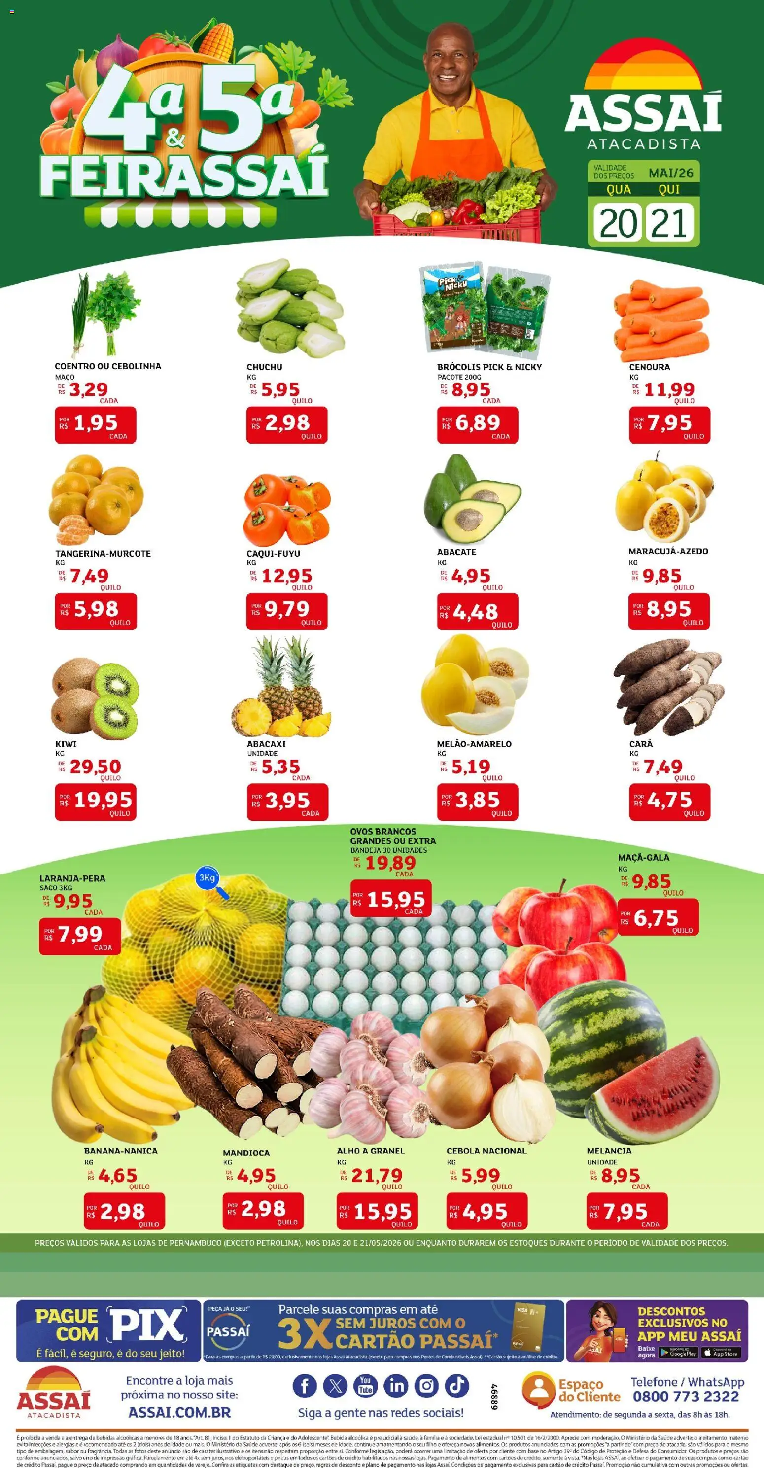 Pré-Visualização do folheto "Assaí Atacadista ofertas - PE" da loja Assaí Atacadista válido a partir de 20/05/2026 - Ovos, Base, Abacaxi, Bebida, Cenoura, Mandioca, Alimentos, Cará