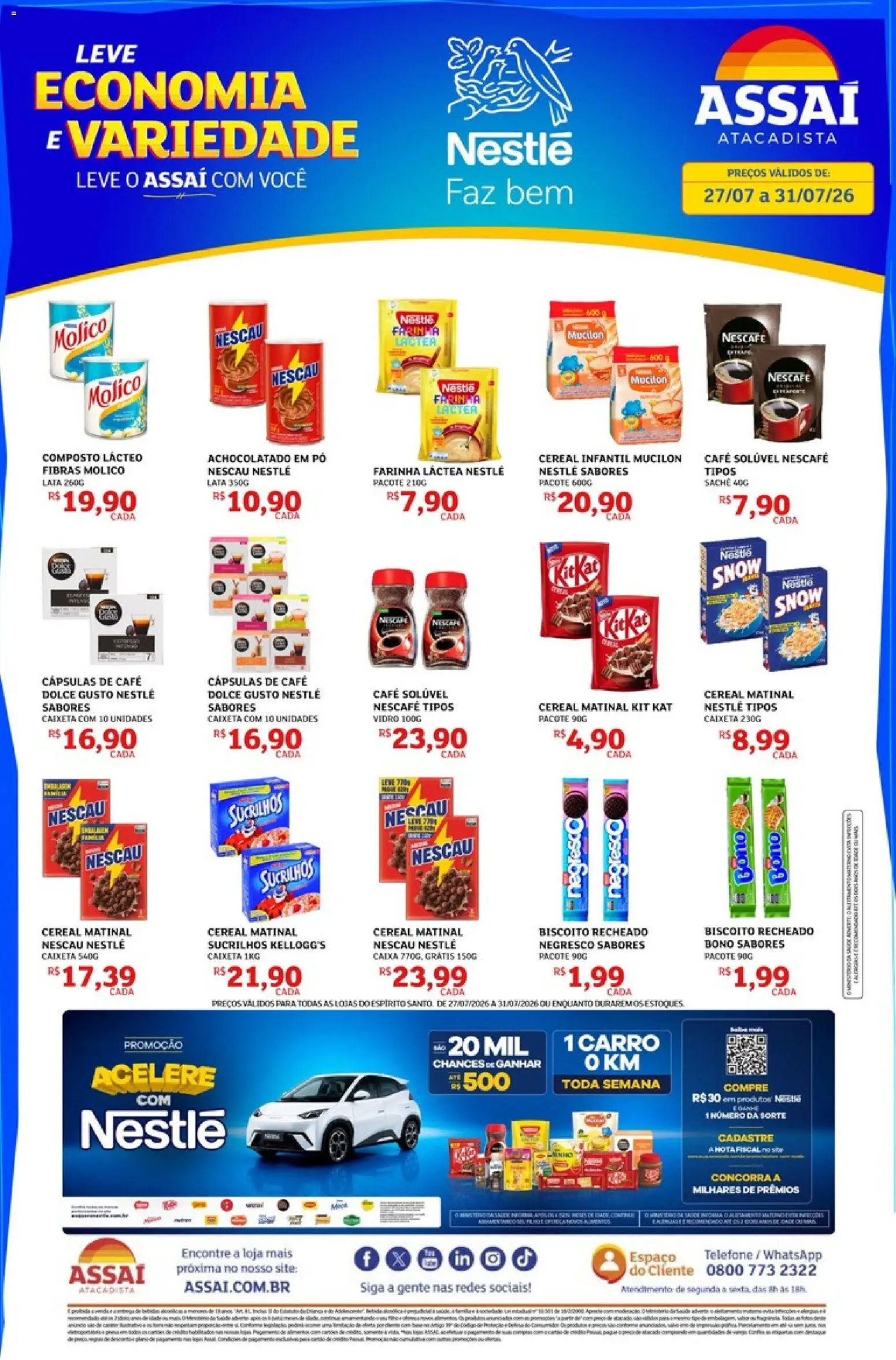 Pré-Visualização do folheto "Assaí Atacadista ofertas - ES" da loja Assaí Atacadista válido a partir de 27/07/2026 - Café, Mucilon, Farinha láctea, Sucrilhos, Achocolatado, Cápsulas, Cafe Dolce Gusto, Biscoito recheado