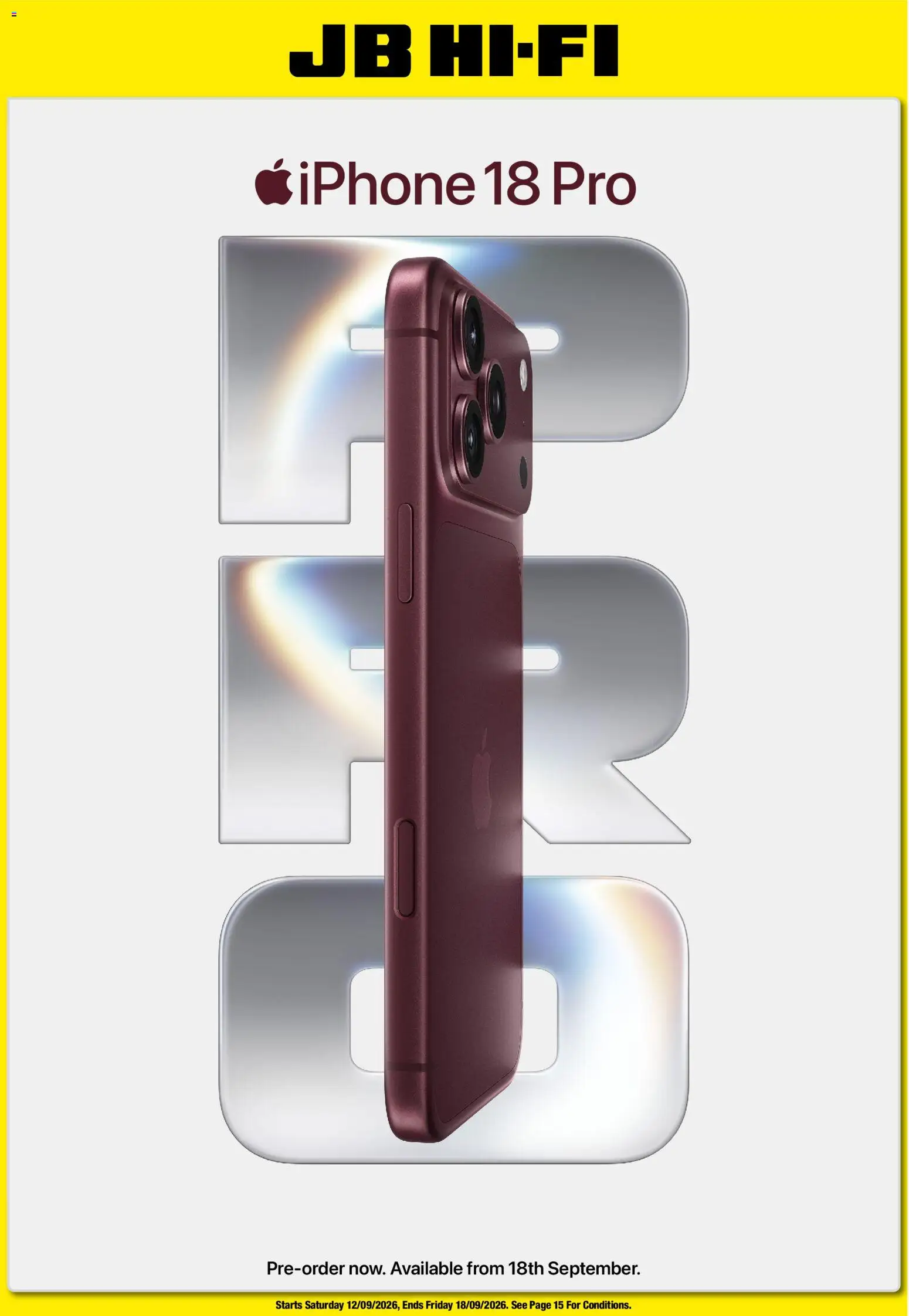 Preview of catalogue JB Hi-Fi Pre-order iPhone 18 Pro from shop JB Hi-Fi valid 12/09/2026 - Iphone