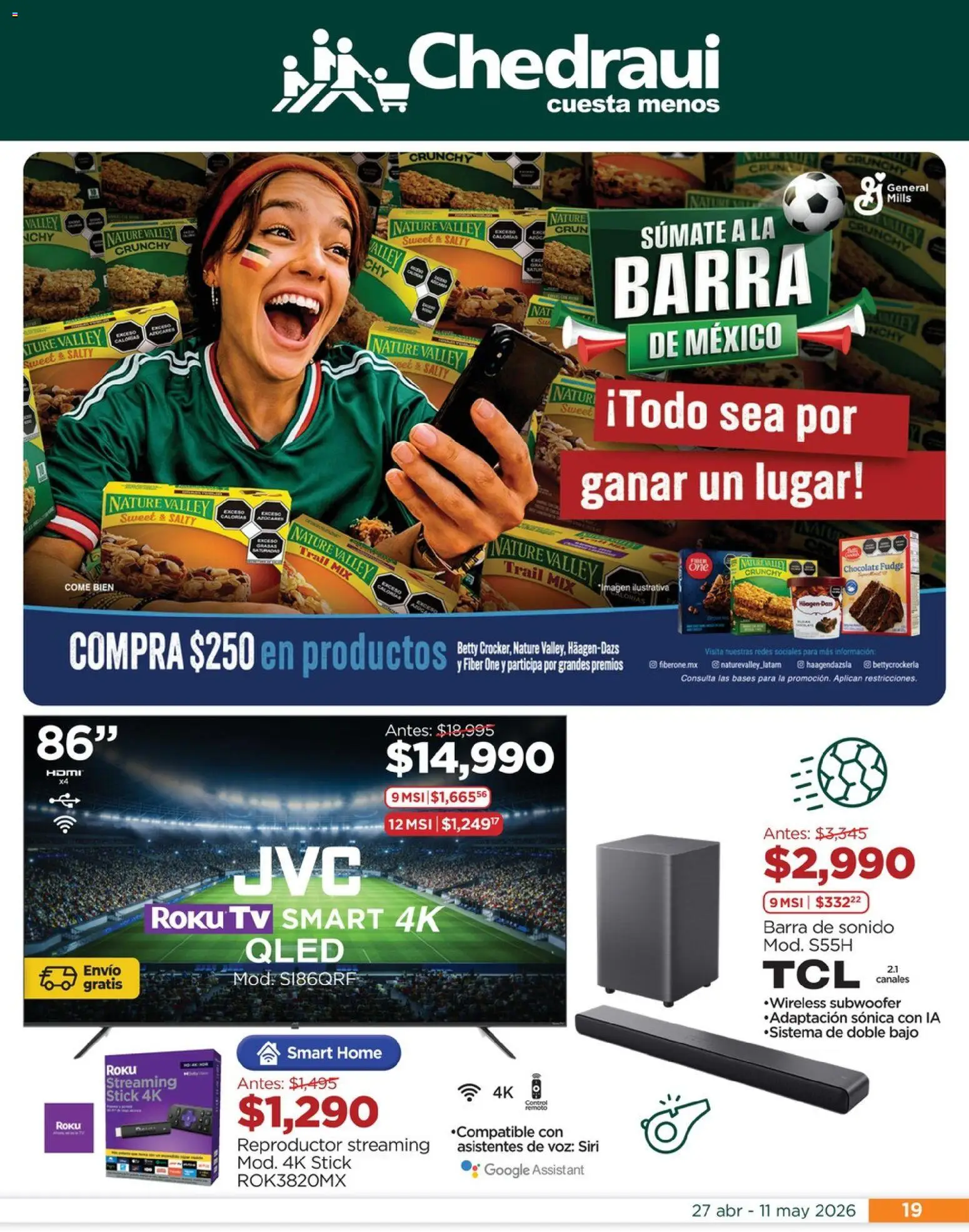 Vista previa las ofertas de la tienda Chedraui - Chedraui folleto Mejor para festejar a mamá desde el 27/04/2026 - Chocolate, Barra de sonido, Barra, Control remoto, Reproductor