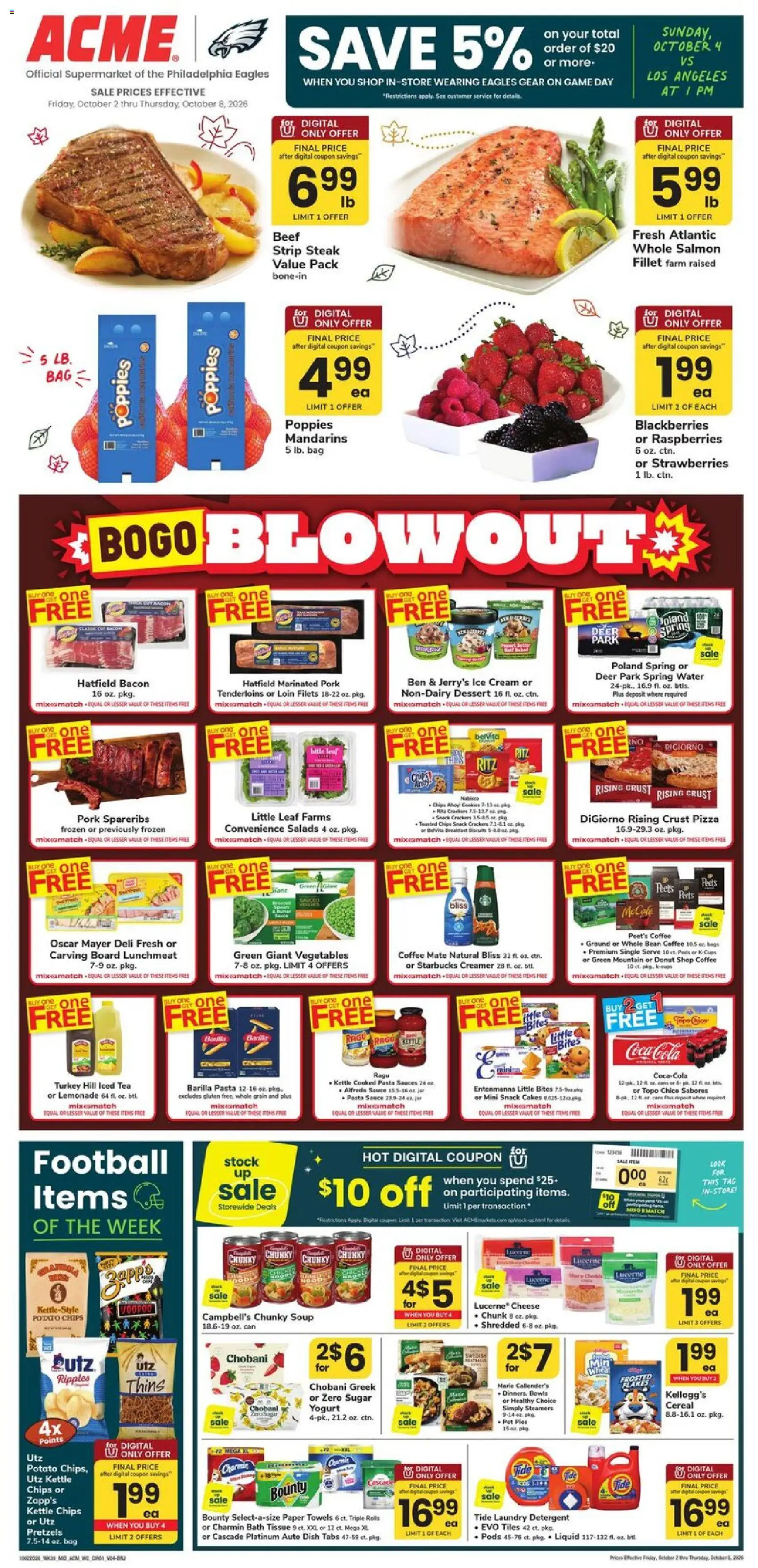 Ad Preview of Acme Acme Weekly Ad from 10/02/2026 - Ice cream, Game, Beer, Water, Bacon, Potato chips, Kettle, Detergent