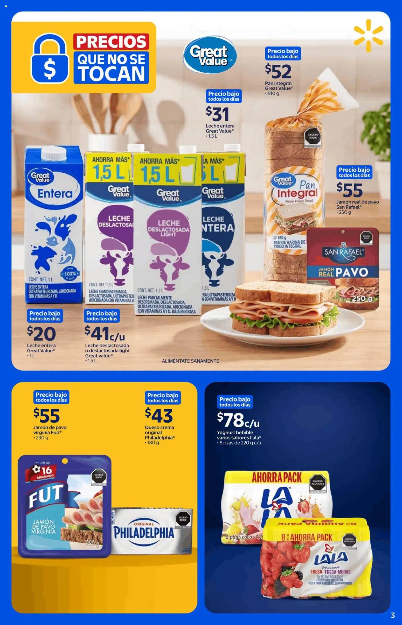 Vista previa las ofertas de la tienda Walmart - Walmart folleto Precios que no se tocan desde el 21/09/2026 - Pan, Fresa, Vitaminas, Leche, Queso, Harina, Jamón, Leche entera