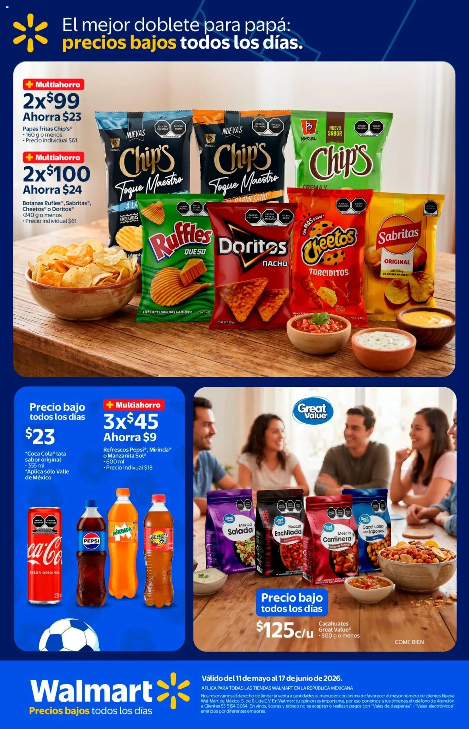 Vista previa las ofertas de la tienda Walmart - Walmart folleto El mejor doblete para papá desde el 11/05/2026 - Papa, Papas, Teléfono, Queso, Cacahuates, Papas fritas