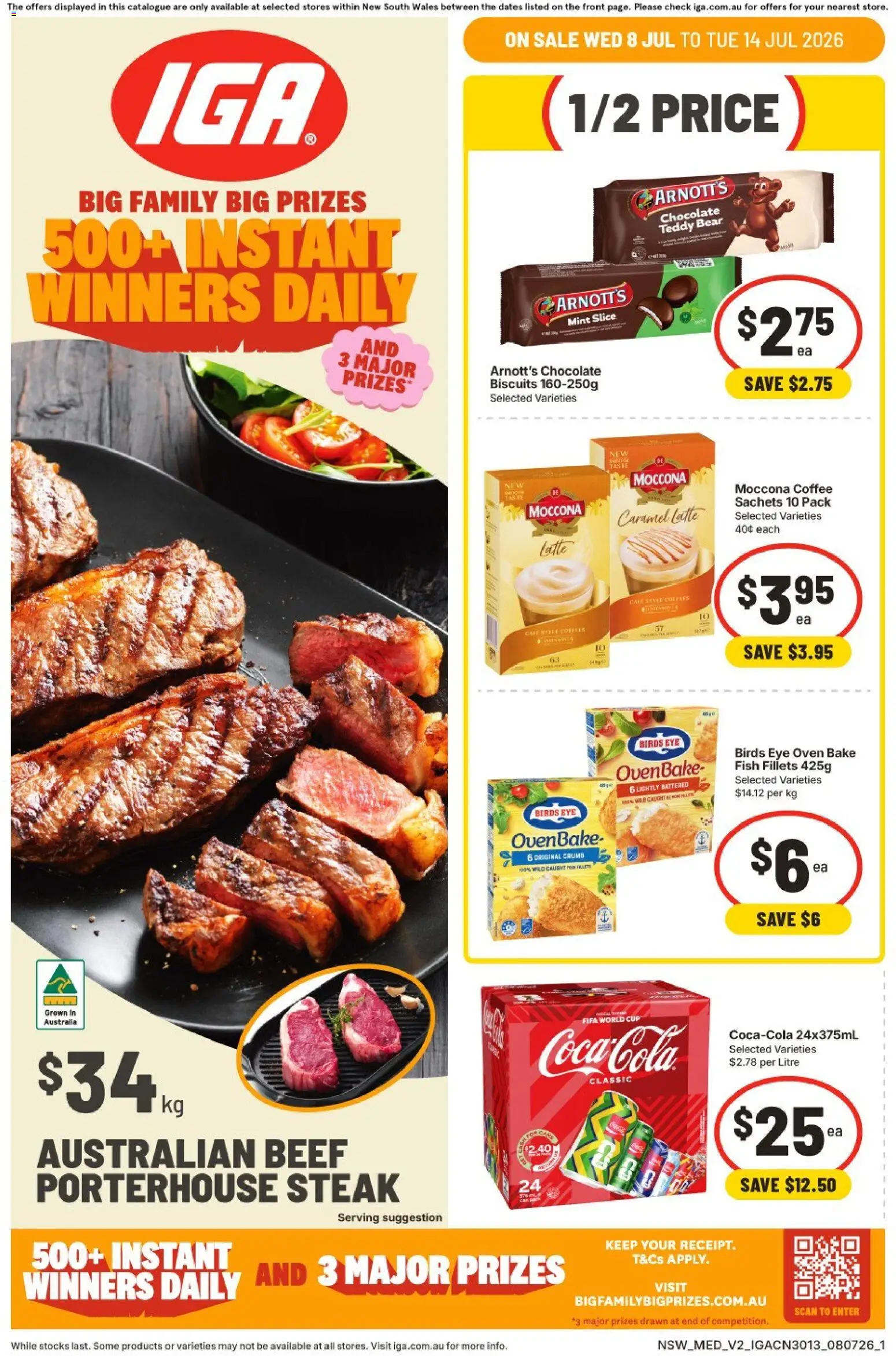 Preview of catalogue IGA catalogue NSW Medium V2 from shop IGA valid 08/07/2026 - Coffee, Chocolate, Fish, Beef, Biscuits, Steak, Moccona, Oven