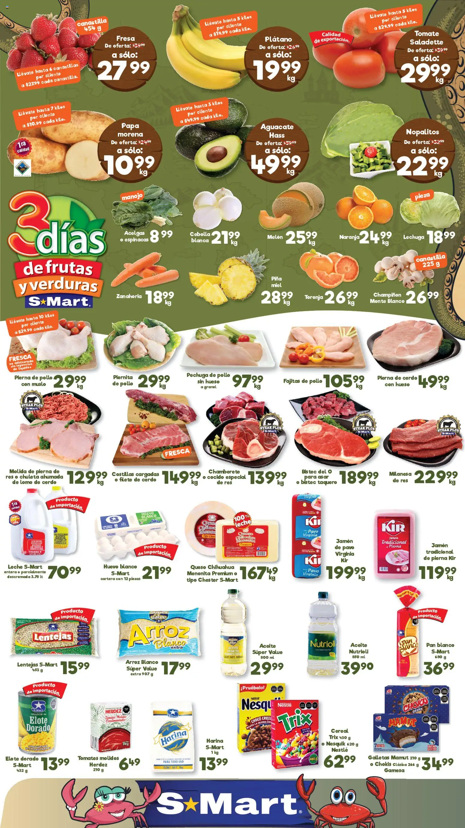 Vista previa las ofertas de la tienda S-Mart - S-Mart folleto Reynosa desde el 03/03/2026 - Pollo, Papa, Fresa, Galletas, Espinacas, Zanahoria, Bistec, Melón