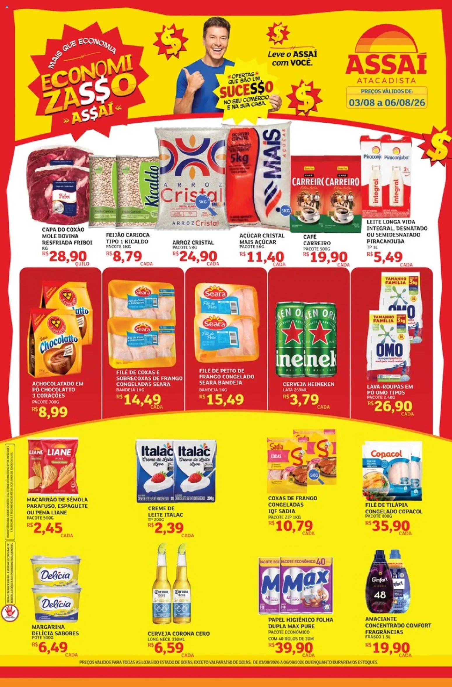 Pré-Visualização do folheto "Assaí Atacadista ofertas - GO" da loja Assaí Atacadista válido a partir de 03/08/2026 - Heineken, Cerveja, Frango, Açúcar, Creme, Papel higiênico, Pó, Margarina