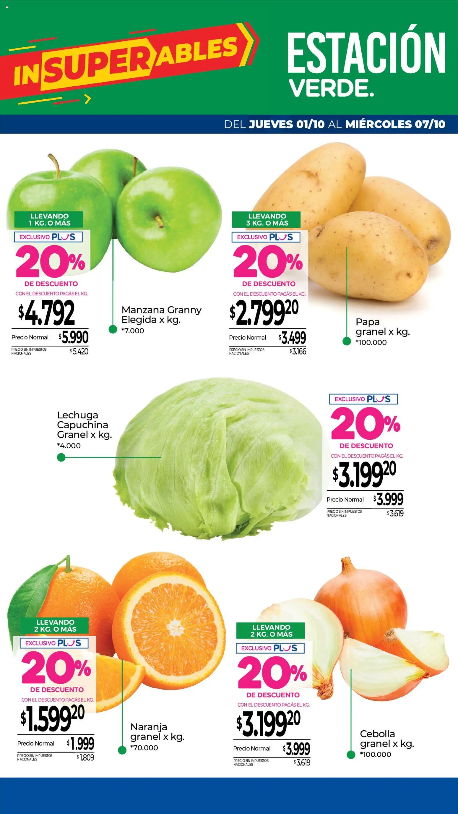 Vista previa del folleto de la tienda La Anonima válido desde el 01/10/2026 - Papa, Manzana, Cebolla, Lechuga