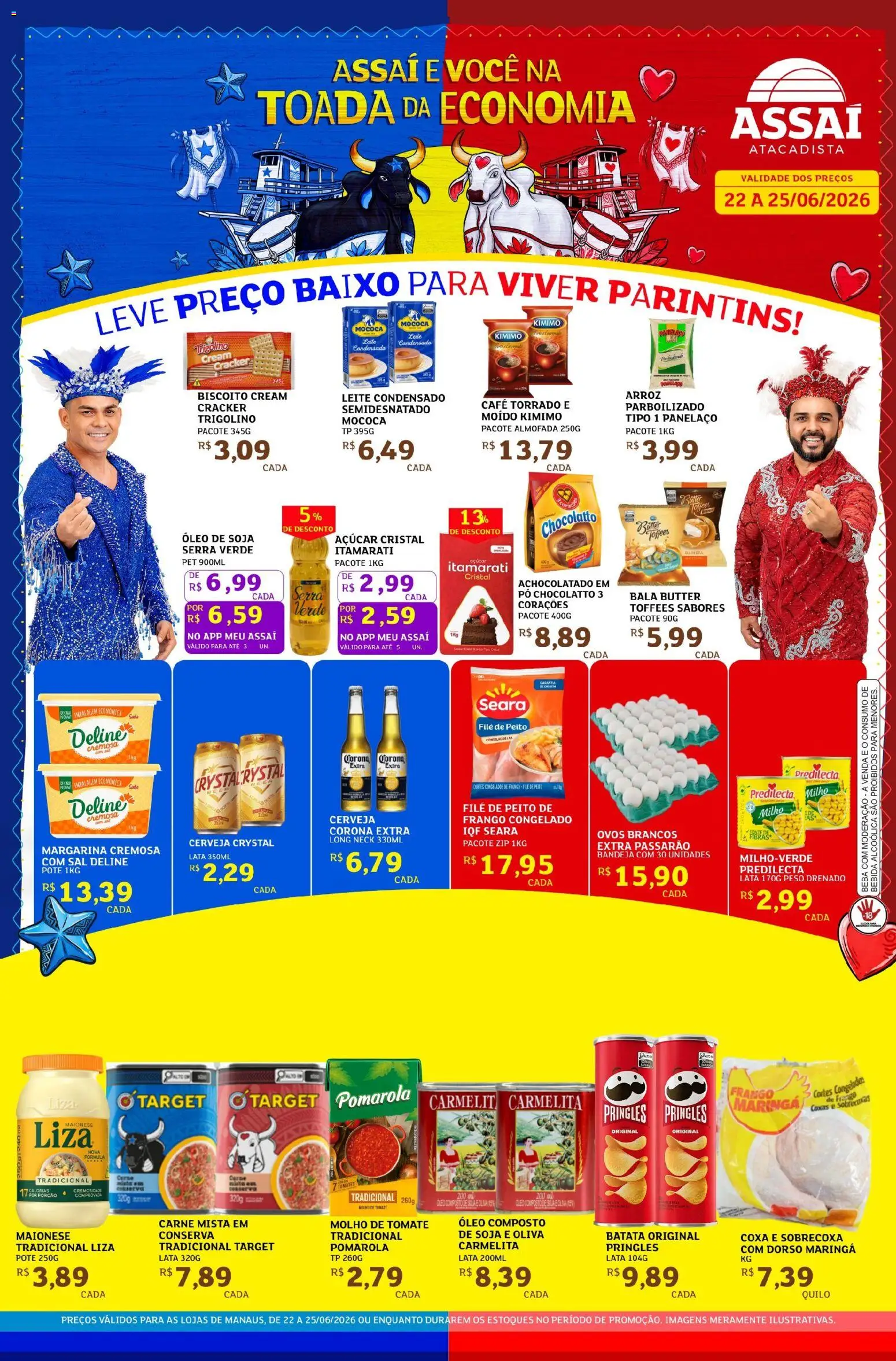 Pré-Visualização do folheto "Assaí Atacadista ofertas - AM" da loja Assaí Atacadista válido a partir de 22/06/2026 - Leite condensado, Óleo, Biscoito, Leite, Carne, Almofada, Pó, Margarina
