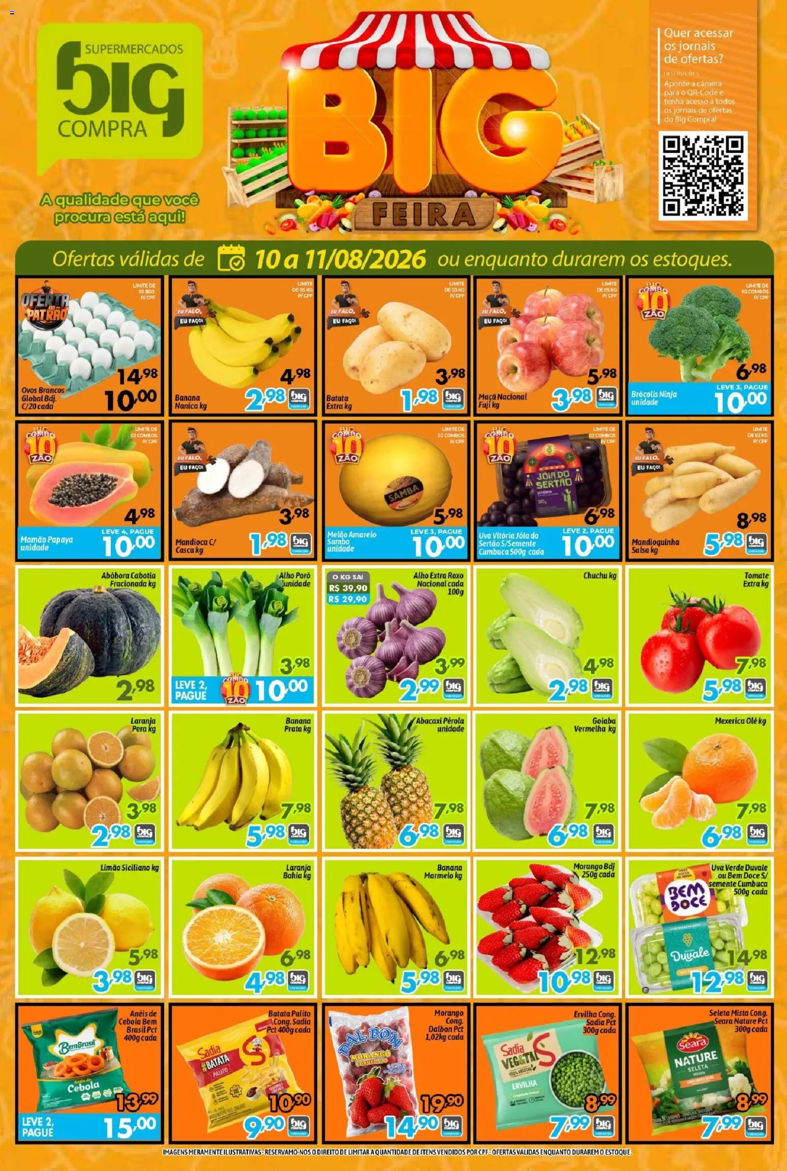 Pré-Visualização do folheto "Big Compra - Ofertas da semana" da loja Big Compra válido a partir de 10/08/2026 - Uva, Doce, Limão siciliano, Pera, Mexerica, Ervilha, Mandioquinha, Melão amarelo