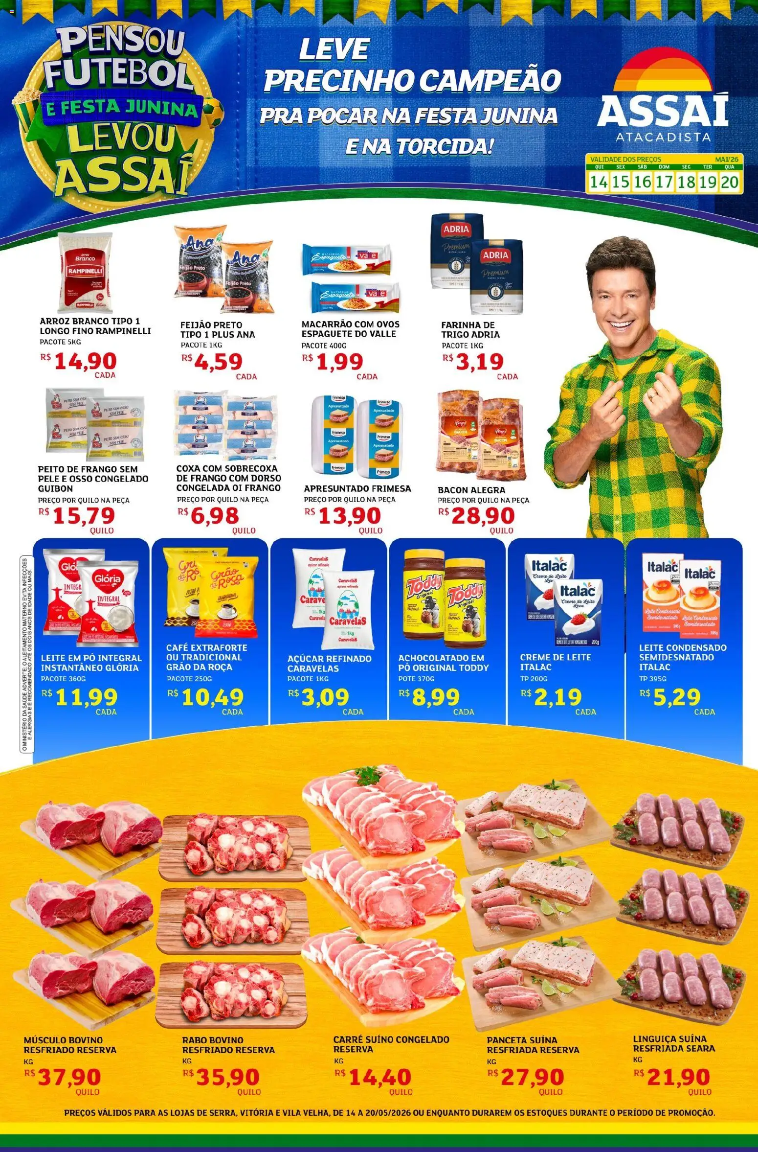 Pré-Visualização do folheto "Assaí Atacadista ofertas - ES" da loja Assaí Atacadista válido a partir de 14/05/2026 - Peru, Leite condensado, Feijão, Leite, Frango, Açúcar, Farinha, Espaguete