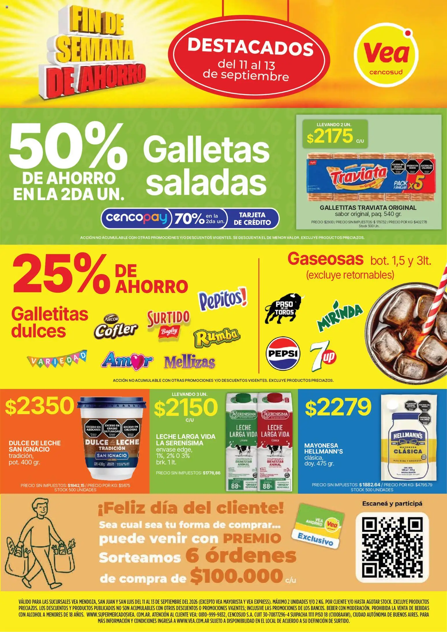 Vista previa del folleto de la tienda Vea válido desde el 11/09/2026 - Bebidas, Dulce de leche, Alcohol, Pepsi, Galletas, Mayonesa, Dulce, Dulces