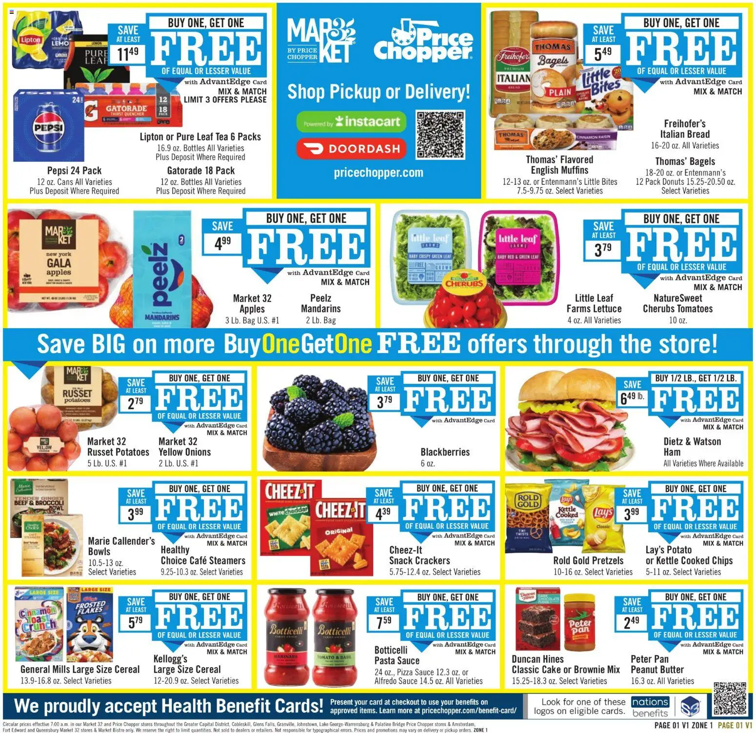 Ad Preview of Price Chopper Weekly Ad from 03/01/2026 - Tea, Bread, Potatoes, Cereal, Butter, Pepsi, Kettle, Flakes