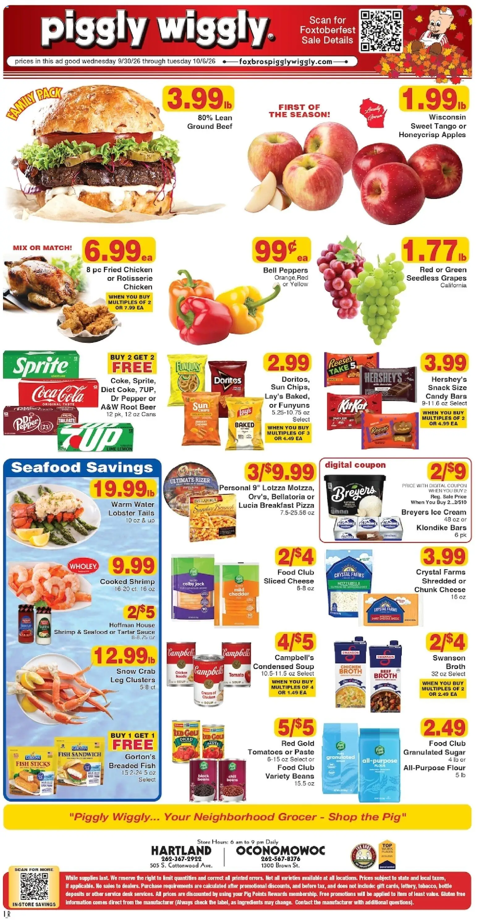 Ad Preview of Piggly Wiggly Piggly Wiggly Weekly Ad from 09/30/2026 - Ice, Hoodie, Cheese, Pepper, Grapes, Beans, Mozzarella, Seedless grapes
