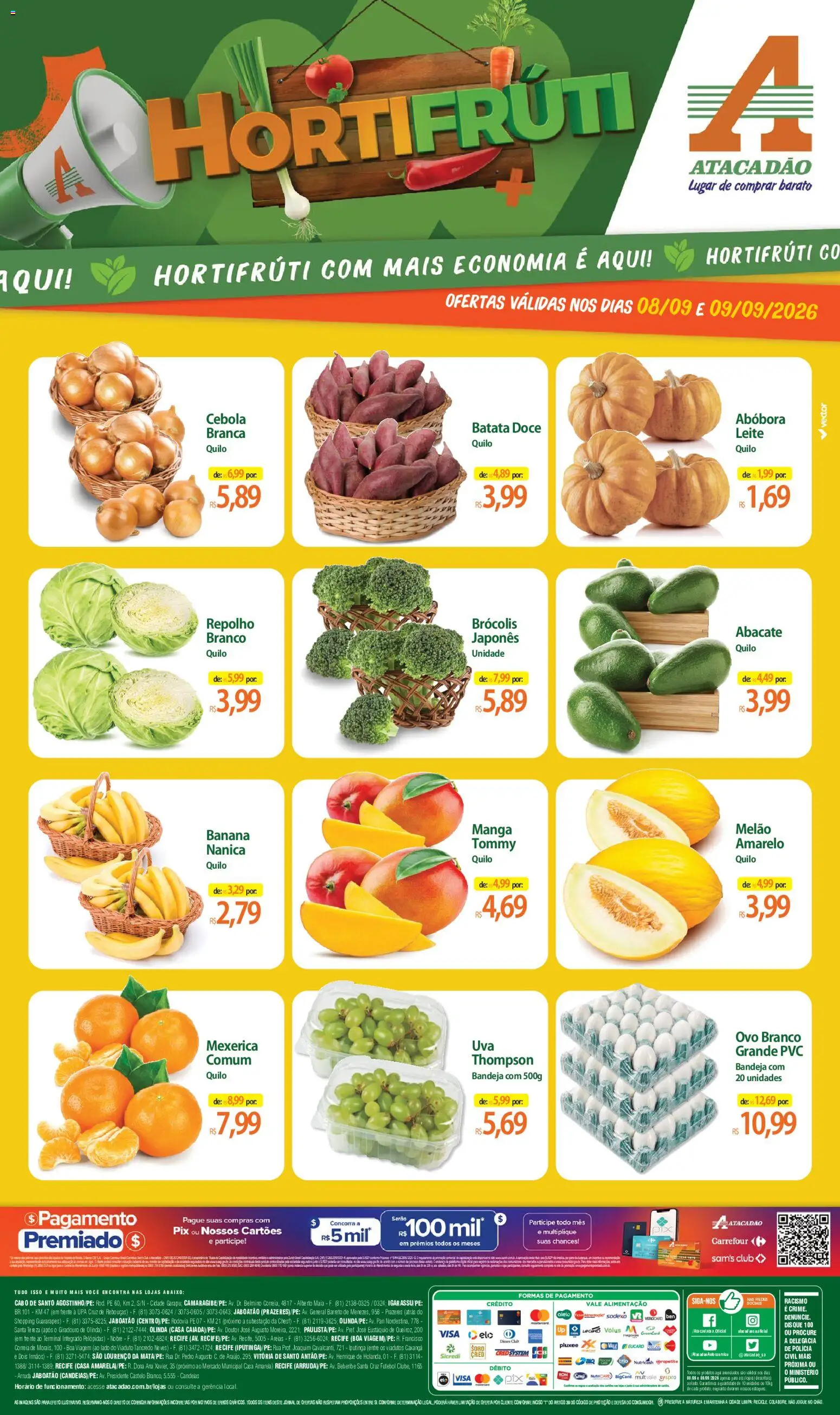 Pré-Visualização do folheto "Atacadão ofertas - PE" da loja Atacadão válido a partir de 08/09/2026 - Abóbora, Batata, Abacate, Mexerica, Repolho, Bandeja, Melão, Cabo
