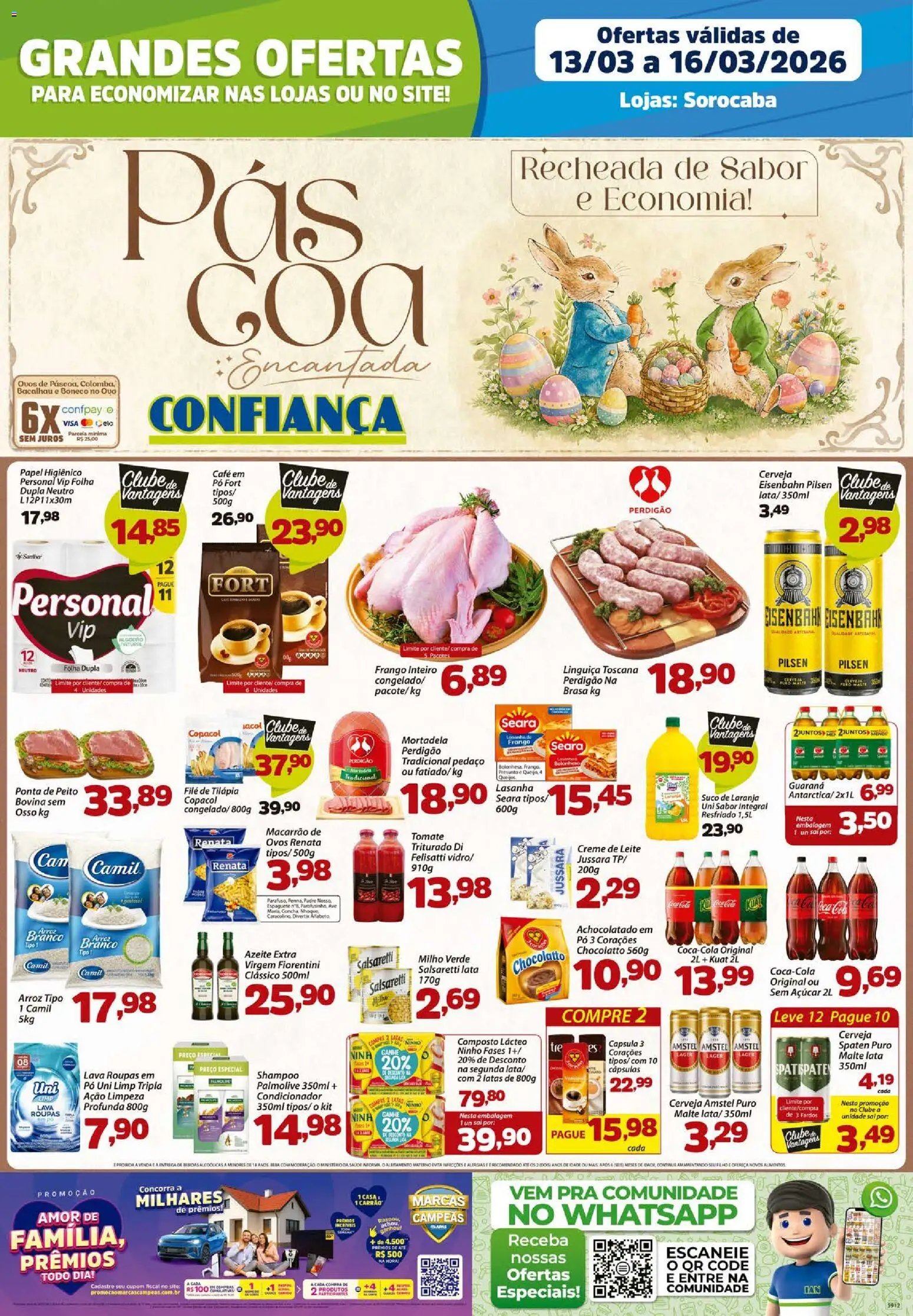 Pré-Visualização do folheto "Confiança - Ofertas da semana" da loja Confiança válido a partir de 13/03/2026 - Café, Macarrão, Lasanha, Ovos, Bacalhau, Suco, Linguiça, Milho verde