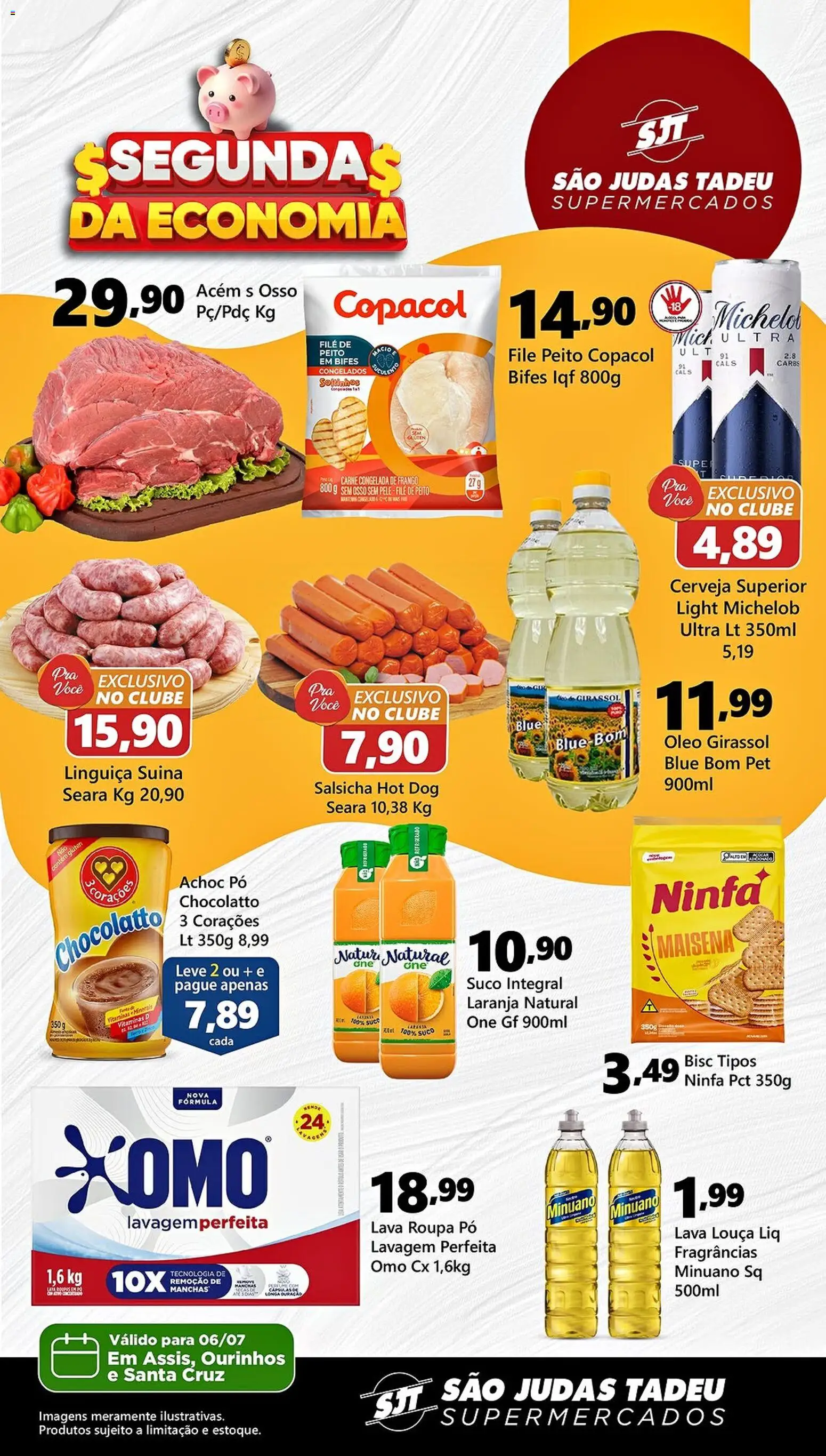 Pré-Visualização do folheto "São Judas Tadeu - Ofertas da semana" da loja São Judas Tadeu válido a partir de 06/07/2026 - Cerveja, Salsicha, Óleo, Carne, Frango, Louça, Linguiça, Acém