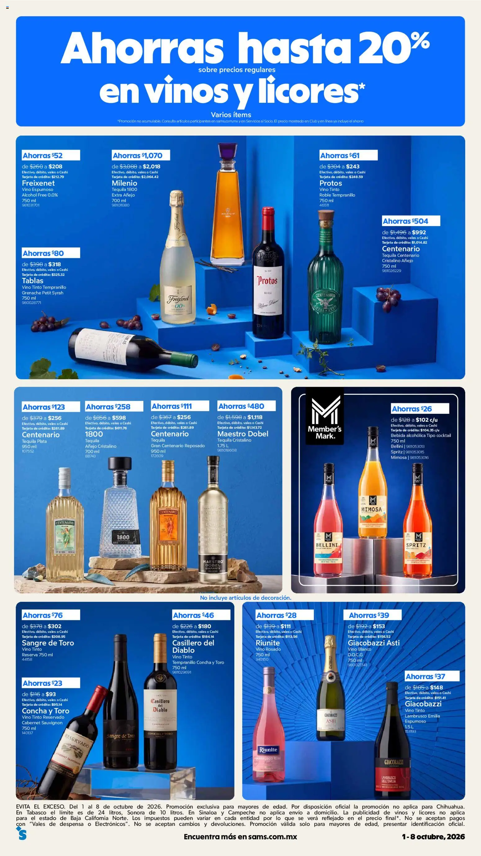 Vista previa las ofertas de la tienda Sam's Club - Sam's Club catálogo desde el 01/10/2026 - Tequila, Alcohol, Vino, Vino rosado, Lambrusco, Vino blanco, Despensa, Vino espumoso