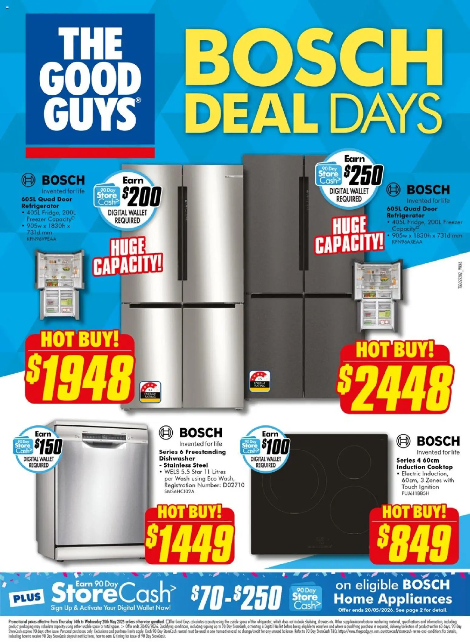 Preview of catalogue The Good Guys Bosch from shop The Good Guys valid 13/05/2026 - Door, Wallet, Digital, Freezer, Refrigerator, Cooktop, Dishwasher