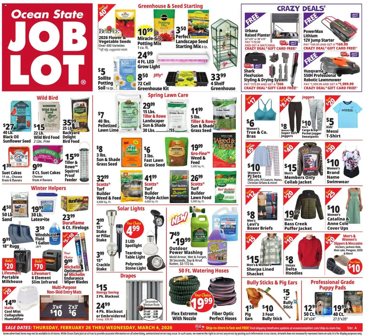Ad Preview of Ocean State Job Lot Weekly Ad from 02/26/2026 - Tomato, Pads, Slippers, Lime, Windshield, Briefs, Boxer briefs, Tiller
