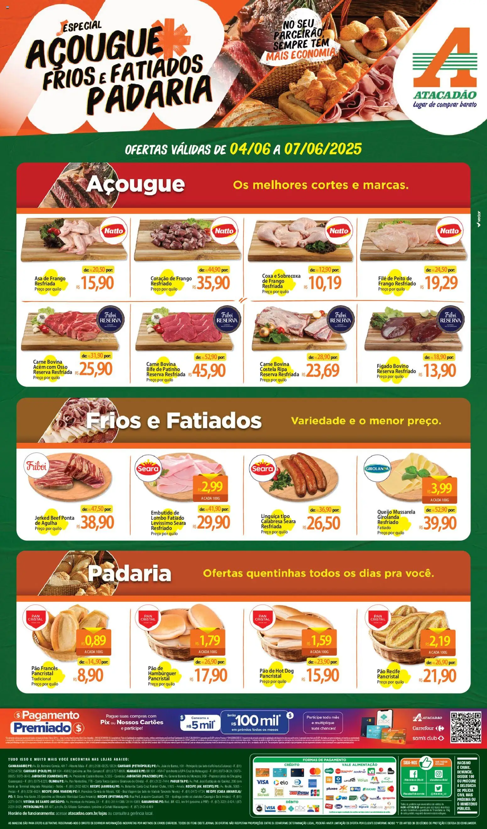 Pré-Visualização do folheto "Atacadão ofertas - PE" da loja Atacadão válido a partir de 04/06/2026 - Frango, Fígado, Peito de frango, Pão francês, Carne bovina, Asa de frango, Coração de frango, Acém