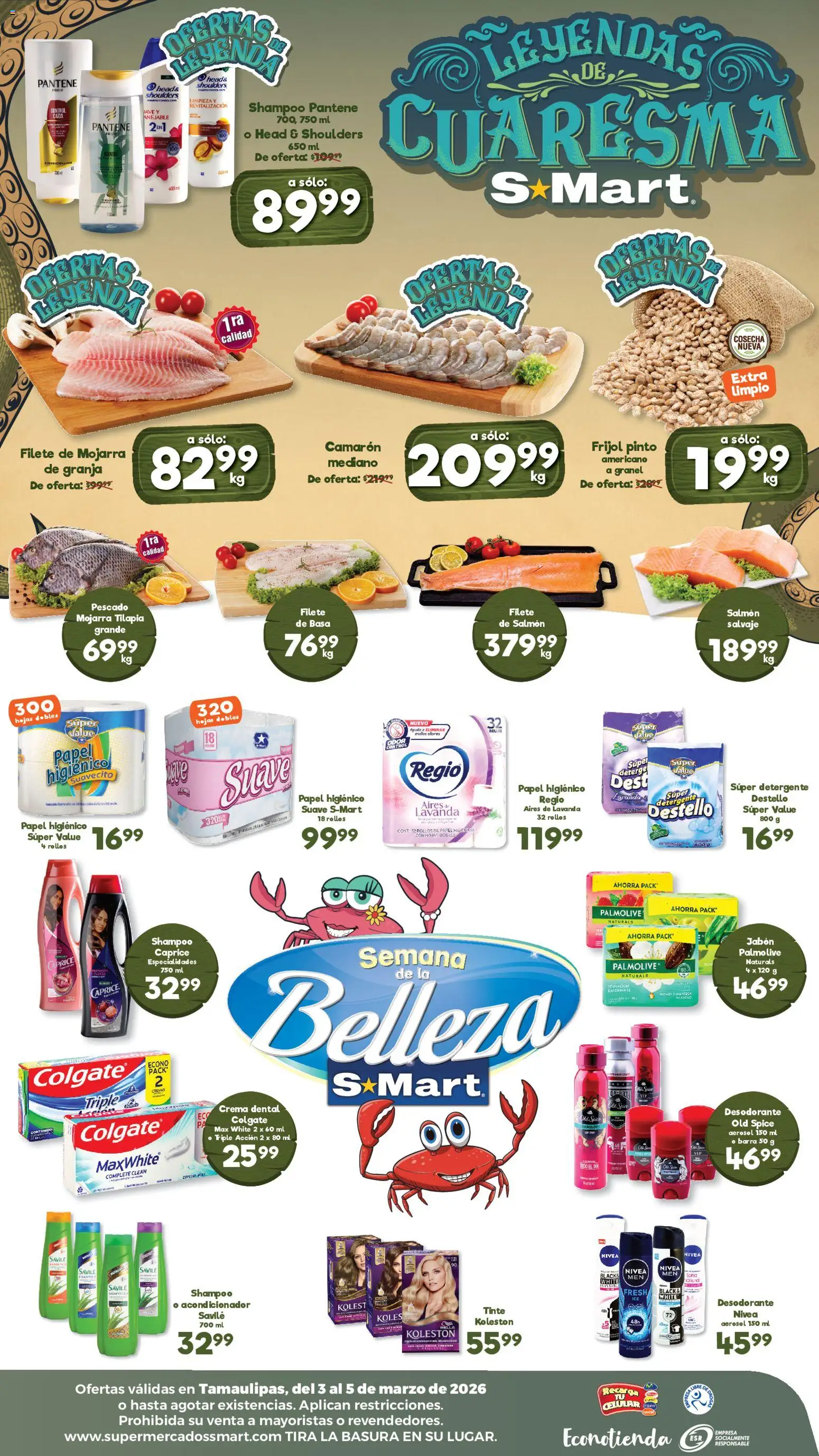 Vista previa las ofertas de la tienda S-Mart - S-Mart folleto Reynosa desde el 03/03/2026 - Desodorante, Crema, Papel higiénico, Jabón, Acondicionador, Filete, Salmón, Filete de salmón