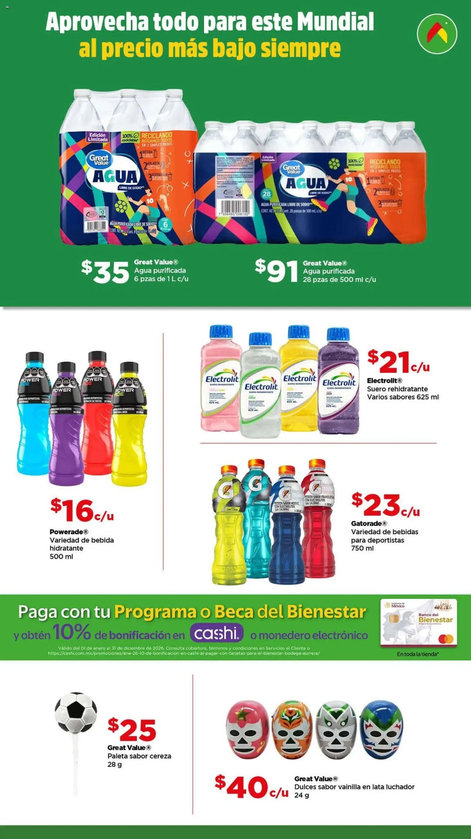 Vista previa las ofertas de la tienda Bodega Aurrerá - Bodega Aurrerá folleto Golazo desde el 05/06/2026 - Banco, Agua, Dulces, Bebidas, Vainilla, Paleta, Monedero