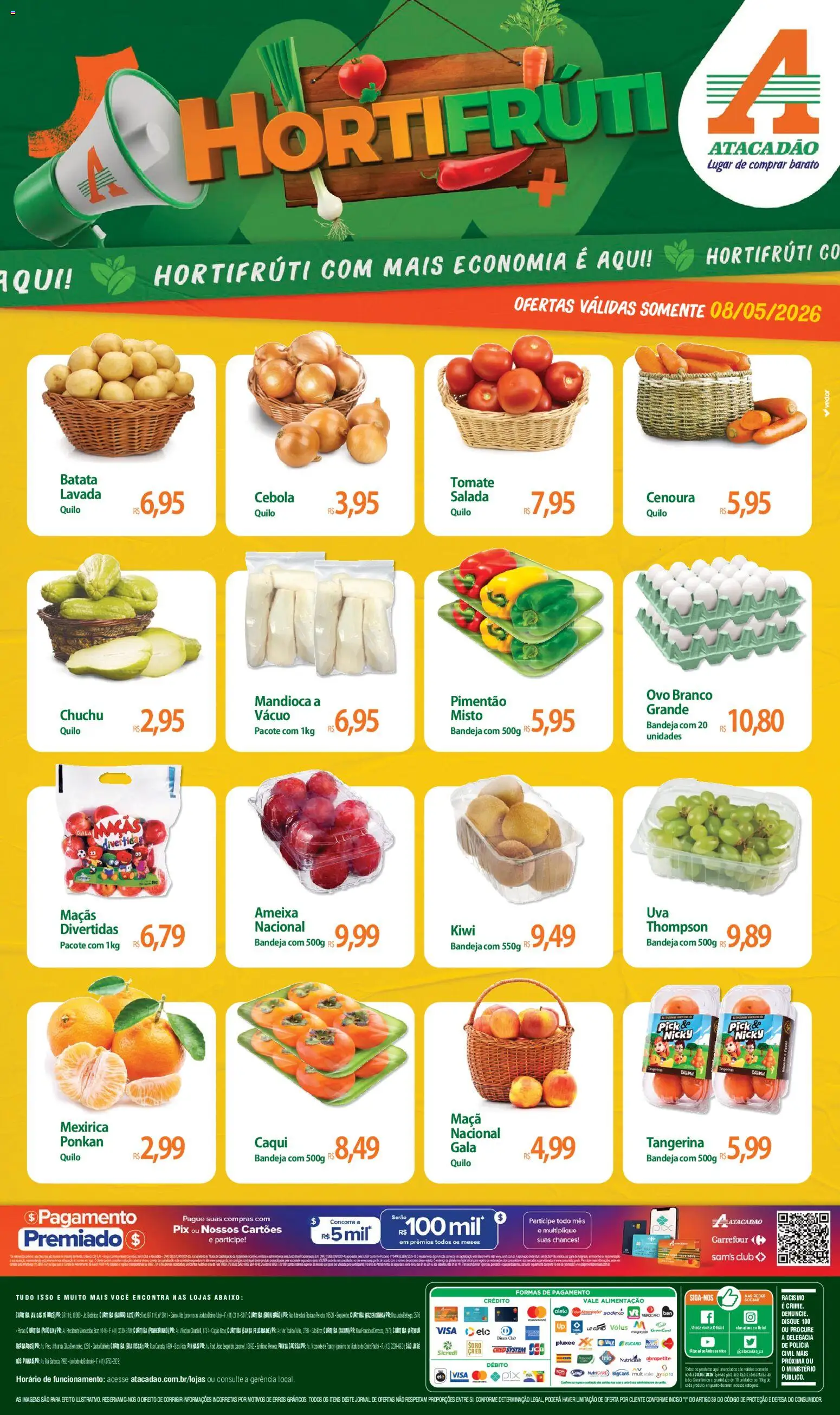 Pré-Visualização do folheto "Atacadão ofertas - PR" da loja Atacadão válido a partir de 08/05/2026 - Maçãs, Ameixa, Caqui, Mandioca, Salada, Cebola, Cará, Pimentão