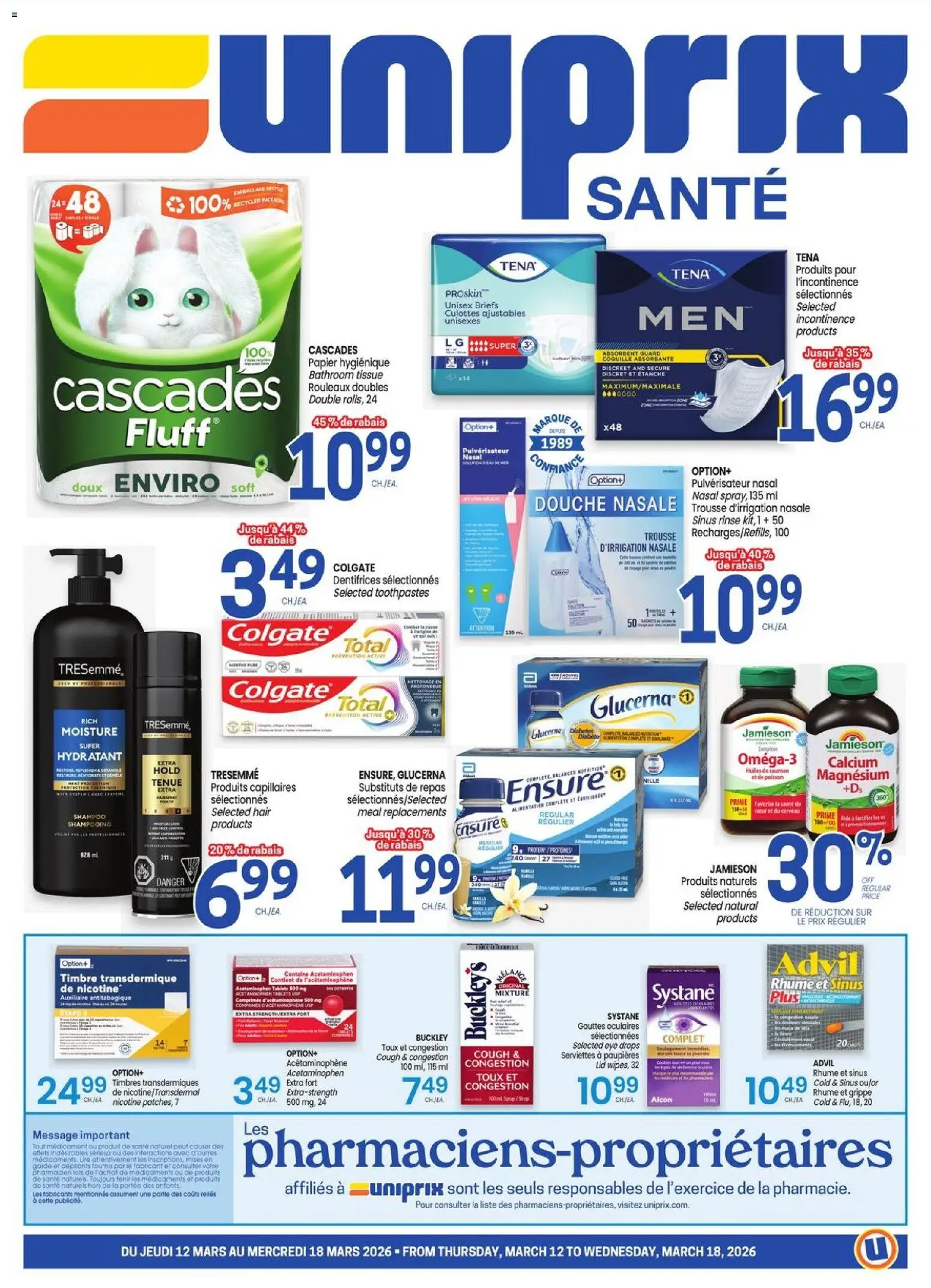 Preview of leaflet Uniprix flyer - Sante from shop Uniprix is valid from Mar 12, 2026 - Protein, Shampoo, Eye drops, Briefs, Barilla