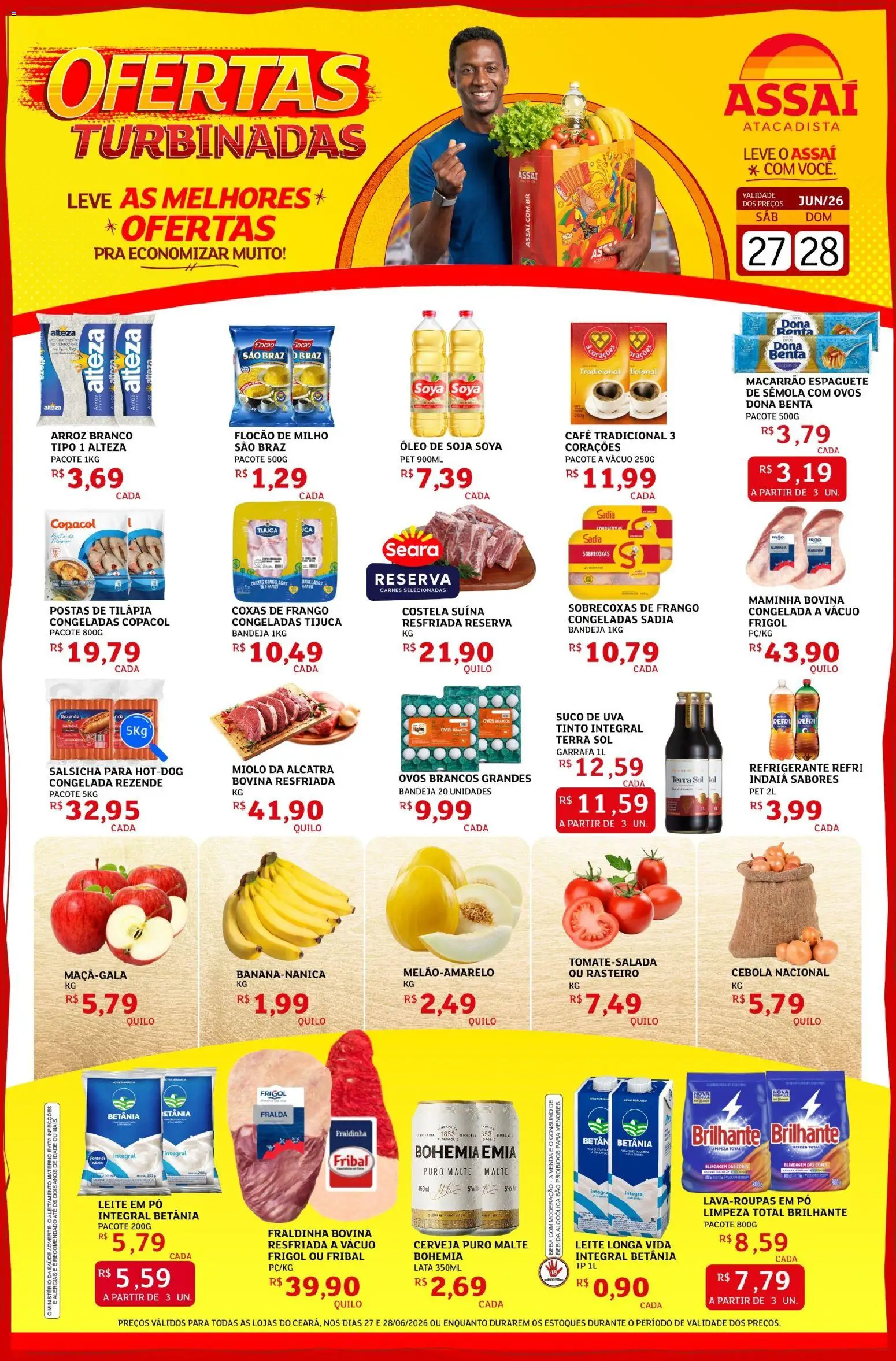 Pré-Visualização do folheto "Assaí Atacadista ofertas - CE" da loja Assaí Atacadista válido a partir de 27/06/2026 - Café, Salsicha, Ovos, Arroz, Leite em pó, Bandeja, Maminha, Tilápia