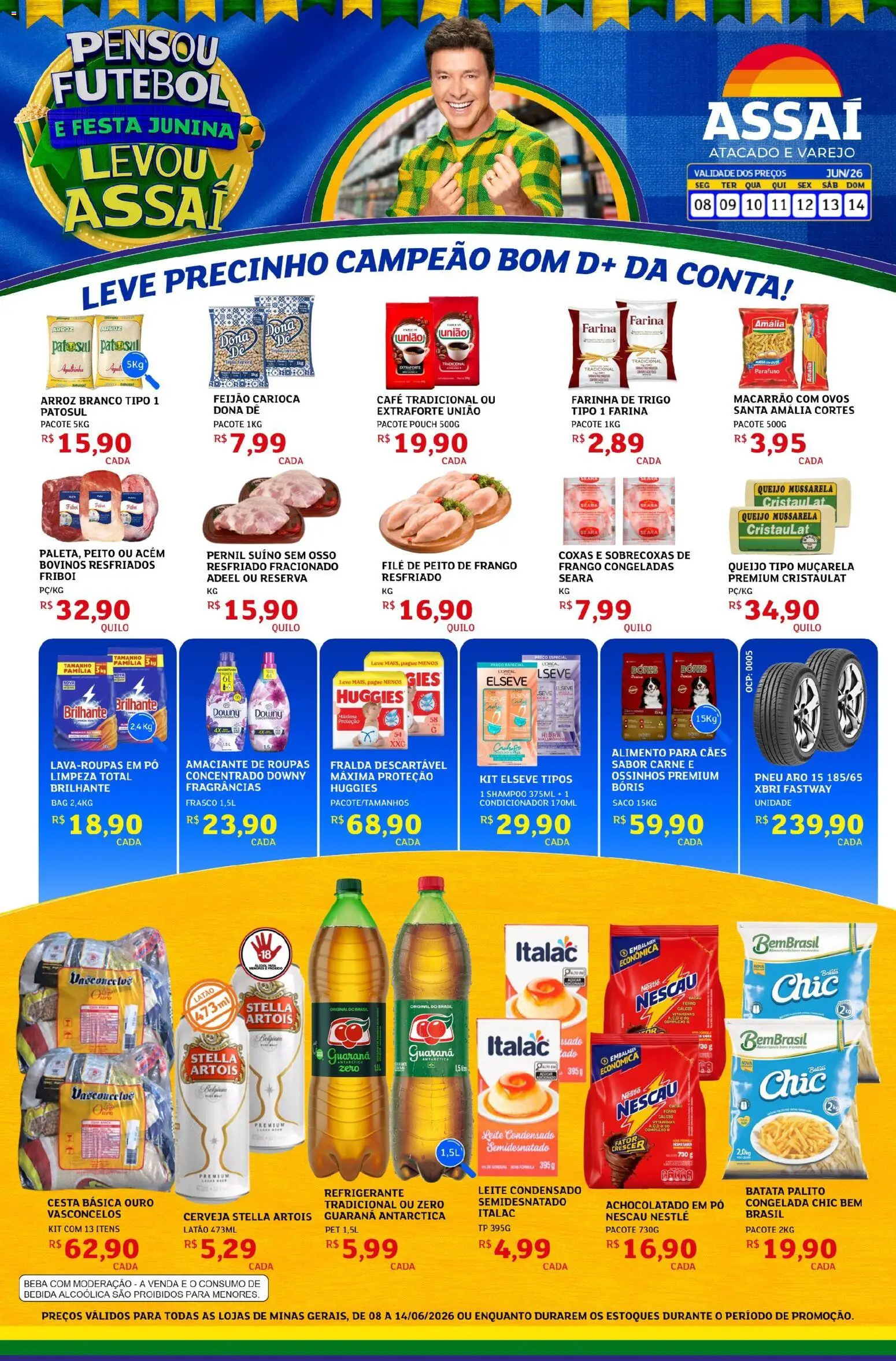 Pré-Visualização do folheto "Assaí Atacadista ofertas - MG" da loja Assaí Atacadista válido a partir de 08/06/2026 - Roupas, Arroz, Bebida, Feijão, Batata, Farinha de trigo, Achocolatado, Amaciante de roupas