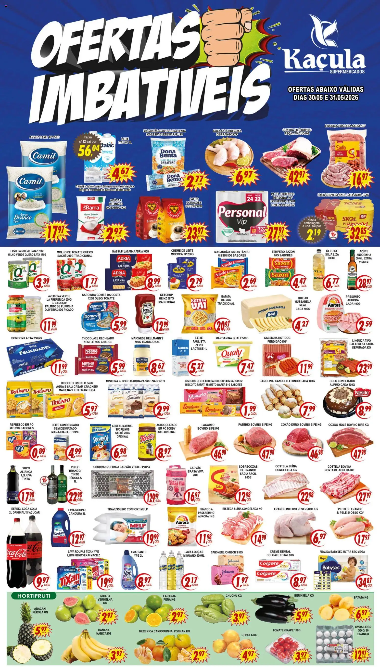 Pré-Visualização do folheto "Kaçula - Ofertas da semana" da loja Kaçula válido a partir de 30/05/2026 - Bolo, Óleo, Leite, Creme, Mexerica, Molho de tomate, Frango inteiro, Coxão mole