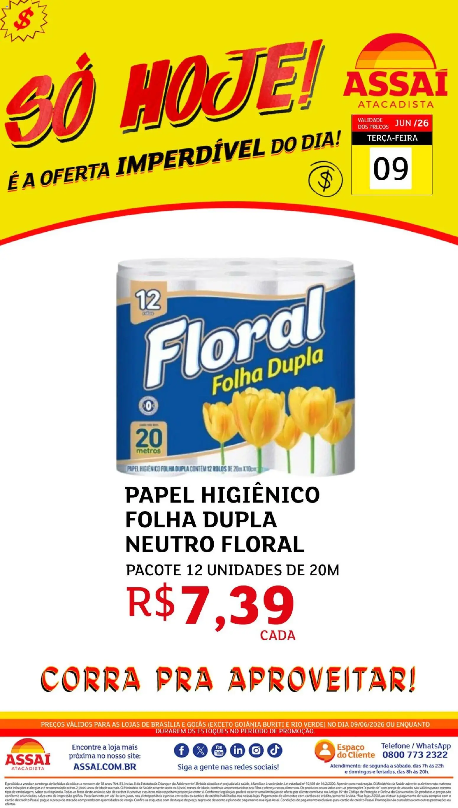 Pré-Visualização do folheto "Assaí Atacadista ofertas - DF" da loja Assaí Atacadista válido a partir de 09/06/2026 - Telefone, Bebidas, Pneus, Base, Bebida, Papel higiênico, Alimentos