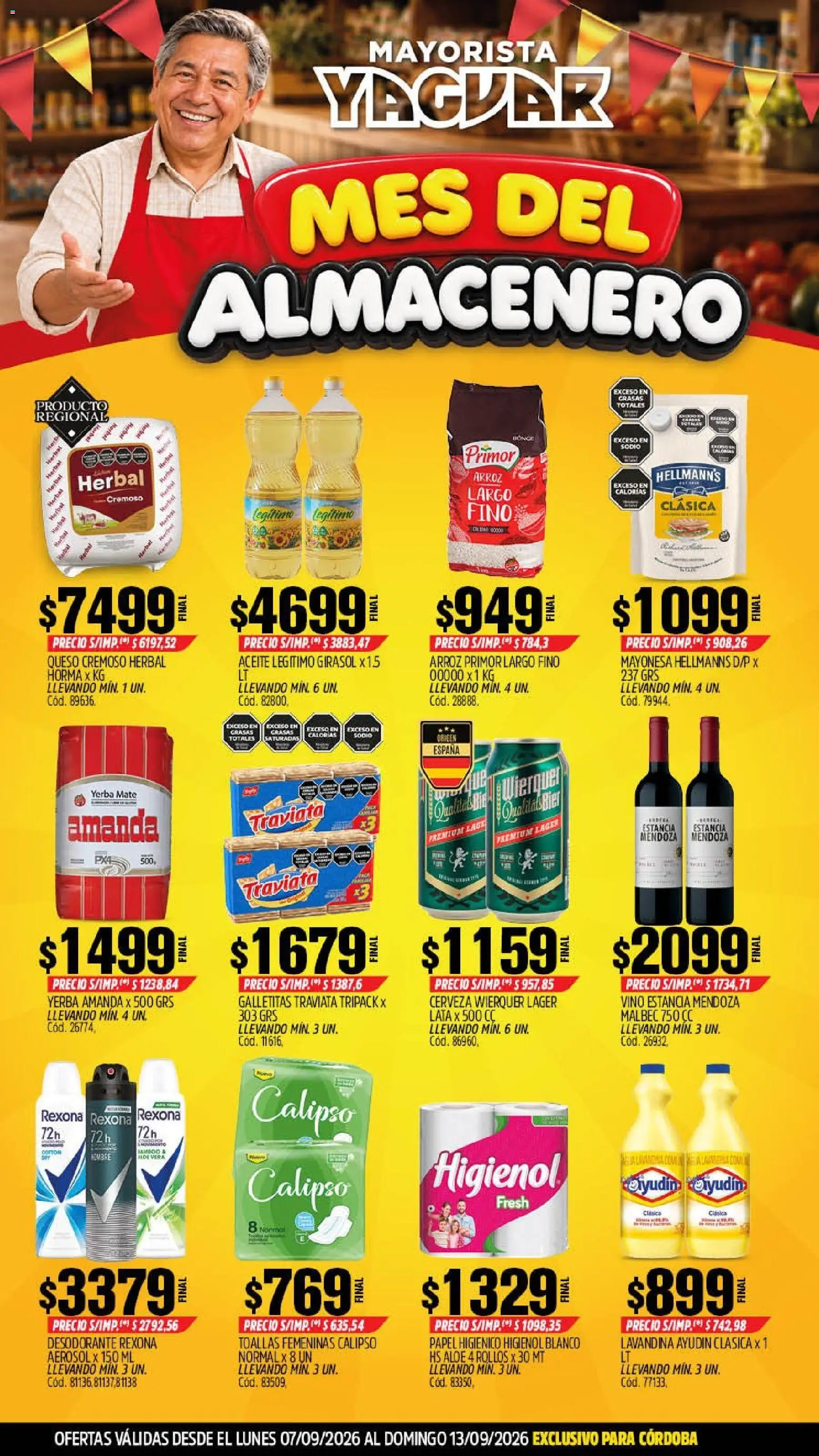 Vista previa del folleto de la tienda Yaguar válido desde el 07/09/2026 - Cerveza, Queso, Arroz, Aceite, Papel higiénico, Desodorante, Toallas, Mayonesa