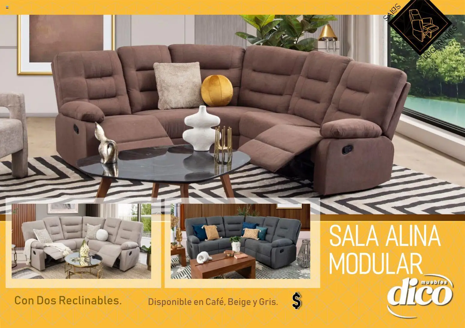 Vista previa las ofertas de la tienda Muebles Dico - Catálogo Salas reclinables desde el 01/01/2026 - Café, Sillón, Sillón reclinable