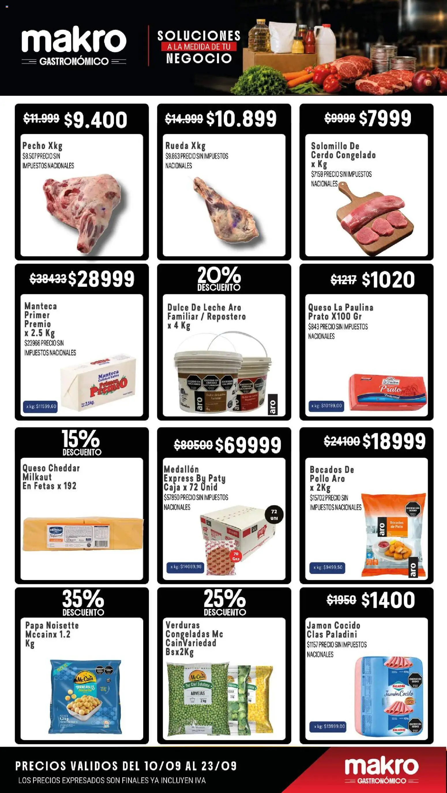 Vista previa del folleto de la tienda Makro válido desde el 10/09/2026 - Dulce de leche, Verduras, Caja, Leche, Cerdo, Jamón, Queso Cheddar, Dulce