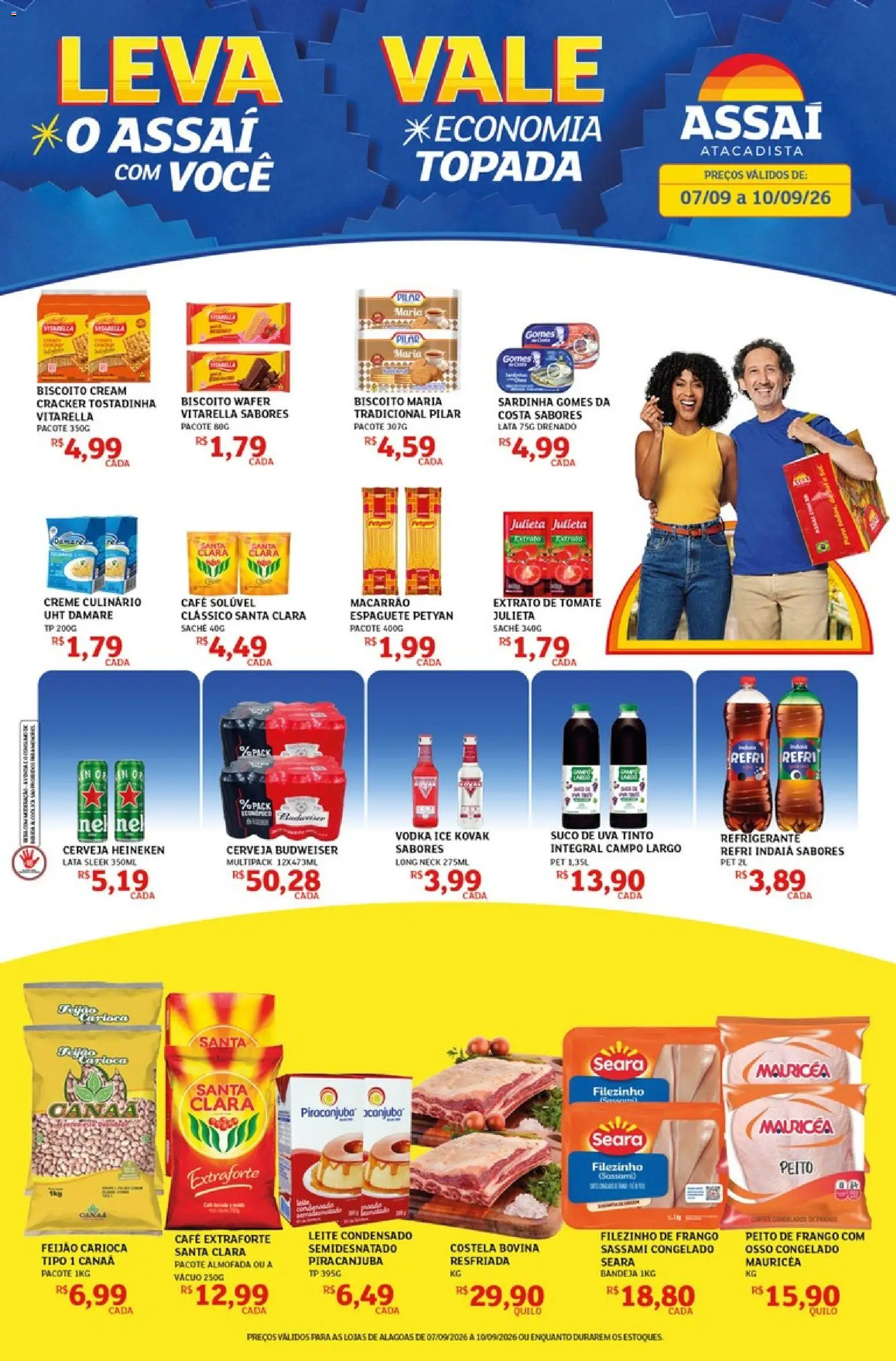 Pré-Visualização do folheto "Assaí Atacadista ofertas - AL" da loja Assaí Atacadista válido a partir de 07/09/2026 - Cerveja, Macarrão, Biscoito, Tomate, Refrigerante, Espaguete, Cream cracker, Extrato de tomate