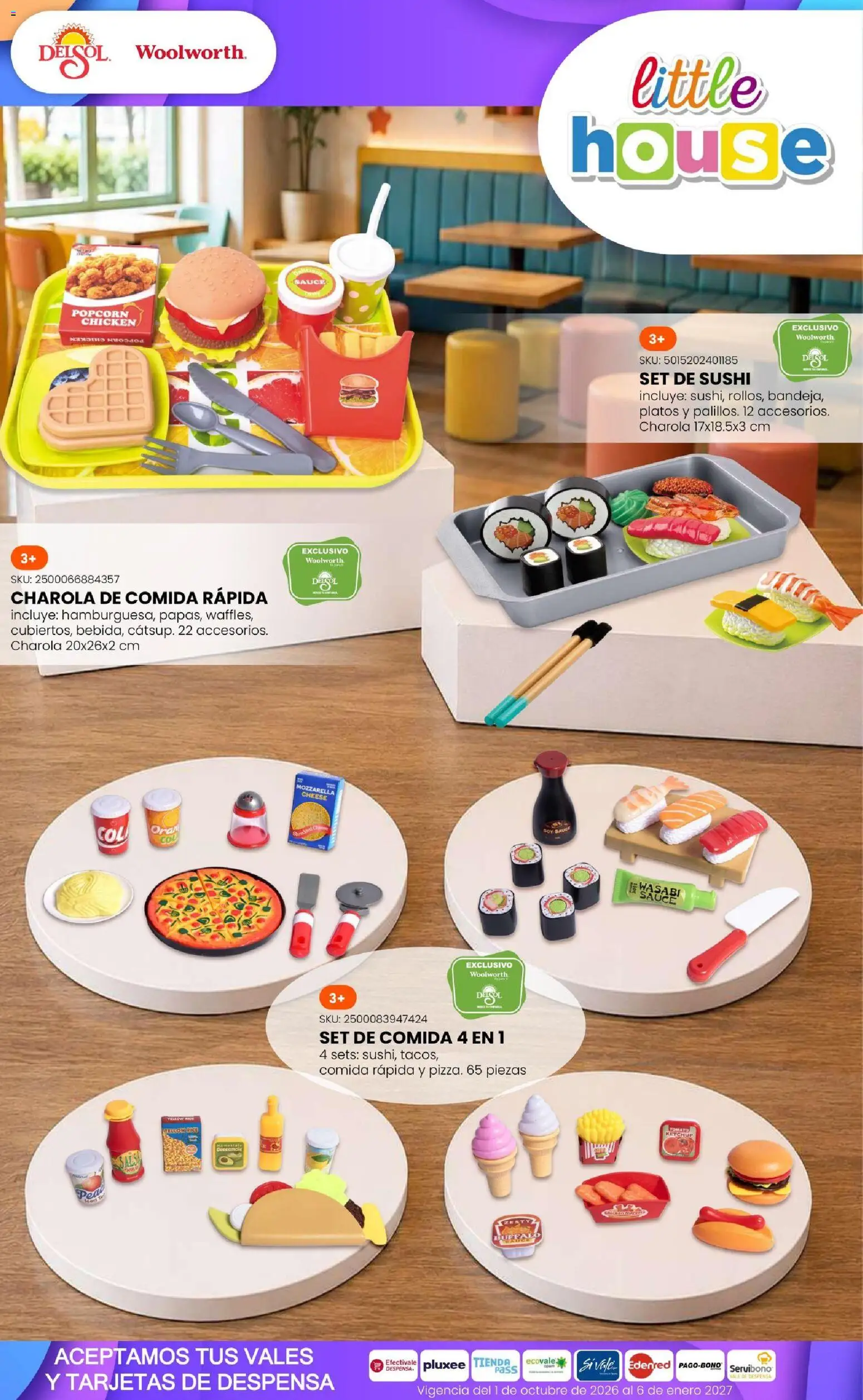 Vista previa las ofertas de la tienda Del Sol y Woolworth - Del Sol y Woolworth catálogo El Castillo del Juguete desde el 01/10/2026 - Sushi, Mozzarella, Despensa, Kétchup, Set de sushi