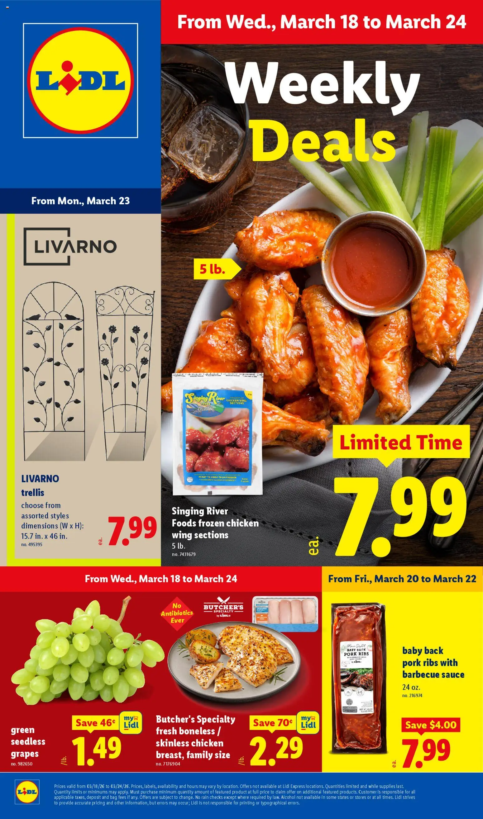 Ad Preview of Lidl Lidl Weekly Ad from 03/18/2026 - Alcohol, Grapes, Pork, Freezer, Sauce, Pork ribs, Barbecue sauce, Chicken