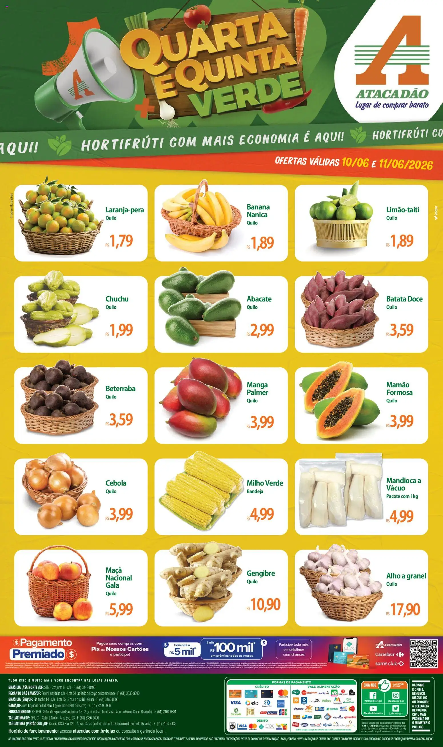 Pré-Visualização do folheto "Atacadão ofertas - DF" da loja Atacadão válido a partir de 10/06/2026 - Manga, Gengibre, Doce, Batata, Beterraba, Milho, Bandeja, Alho